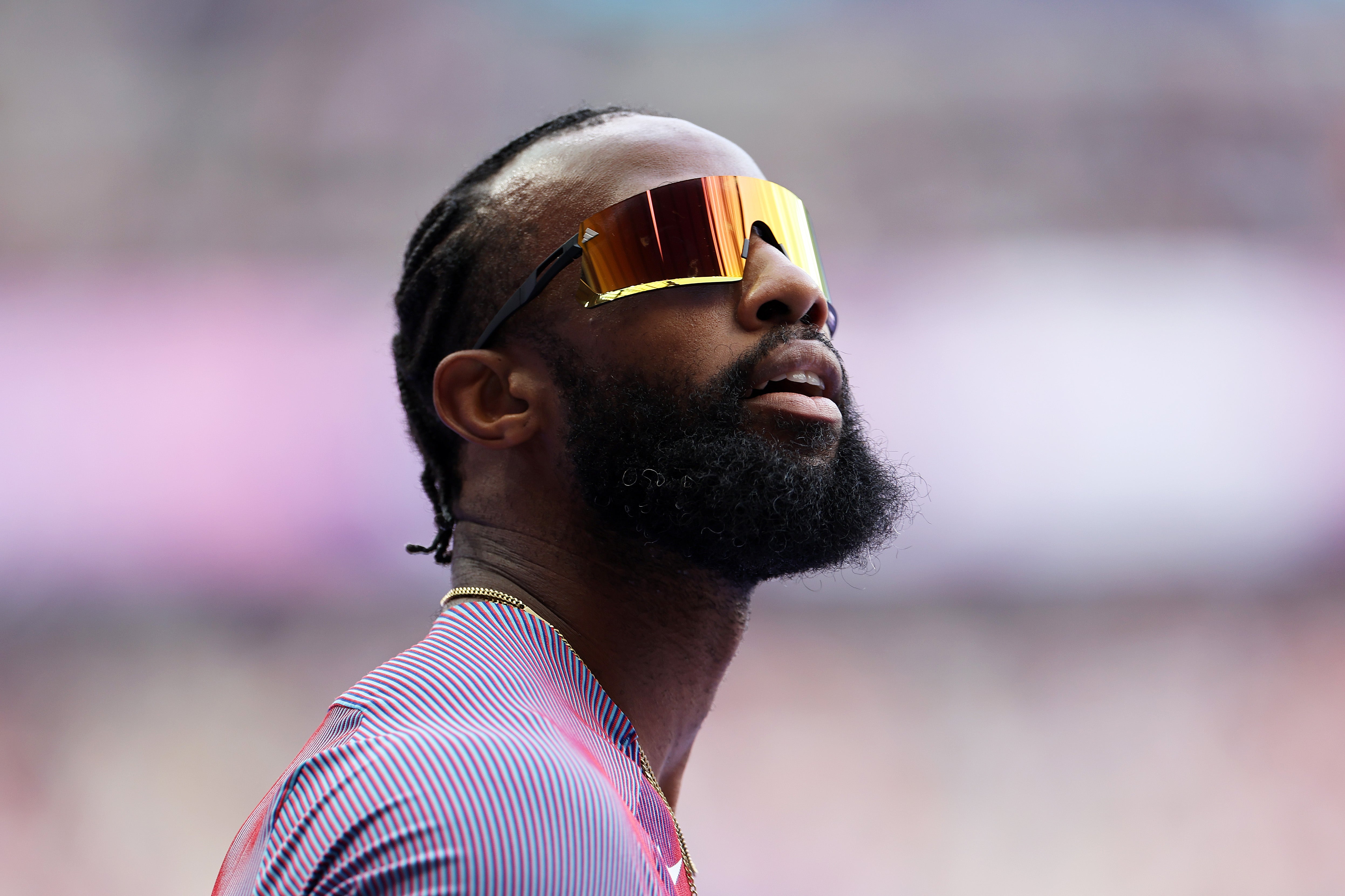 Freddie Crittenden of Team United States reacts during the Men's 110m Hurdles Round 1