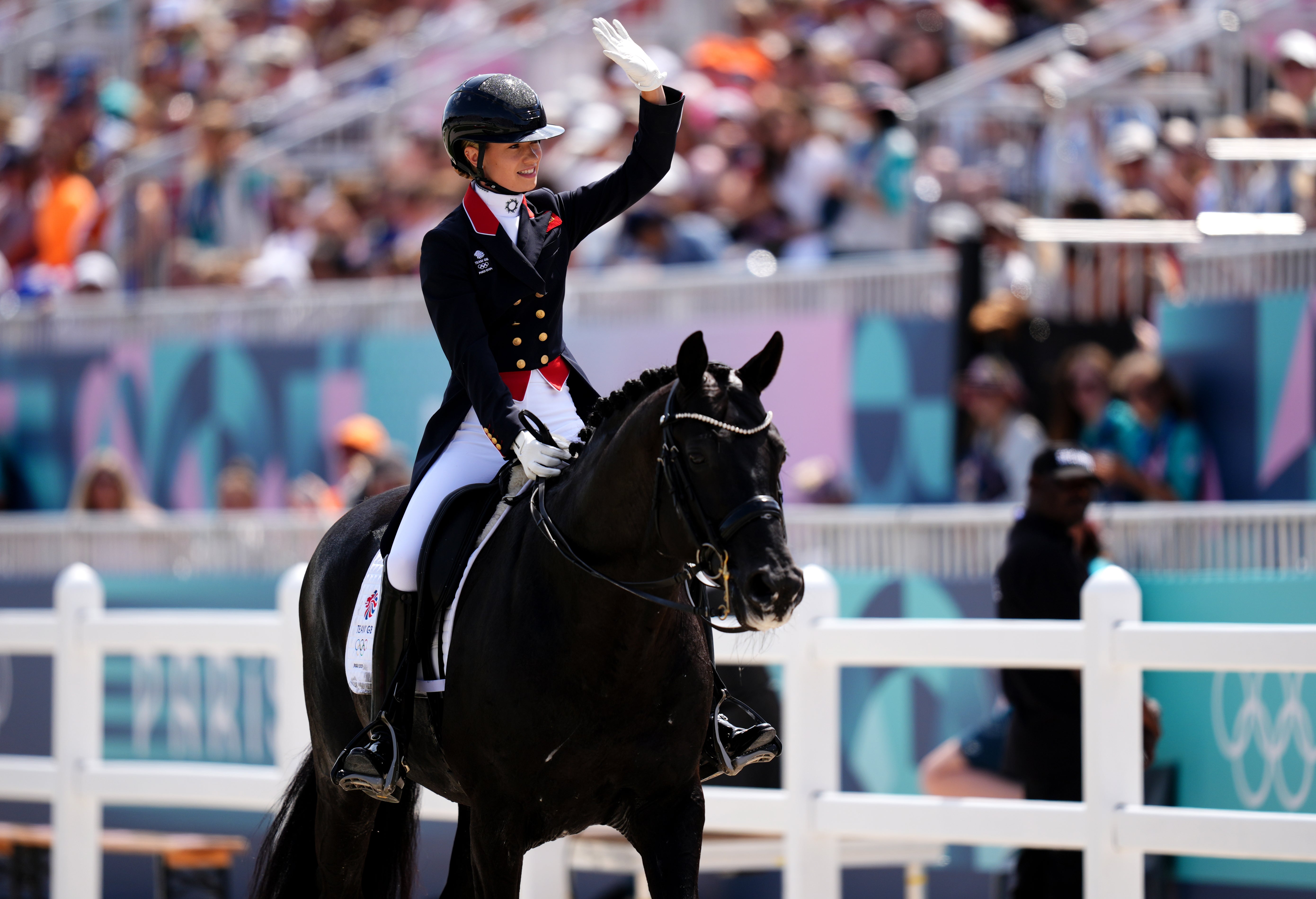 Great Britain’s Charlotte Fry aboard Glamourdale during the dressage individual Grand Prix Freestyle (John Walton/PA).