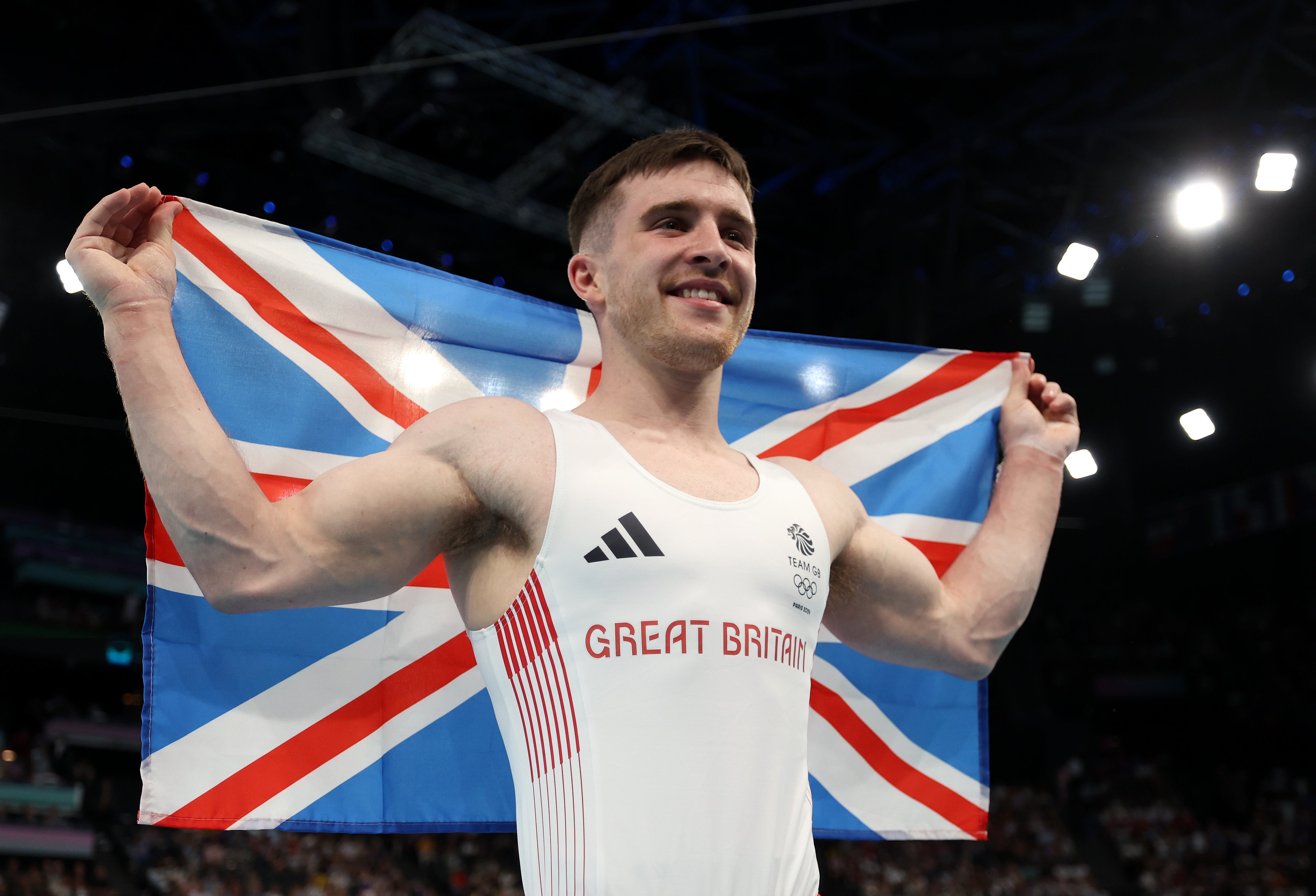 Harry Hepworth celebrates after securing bronze on the vault