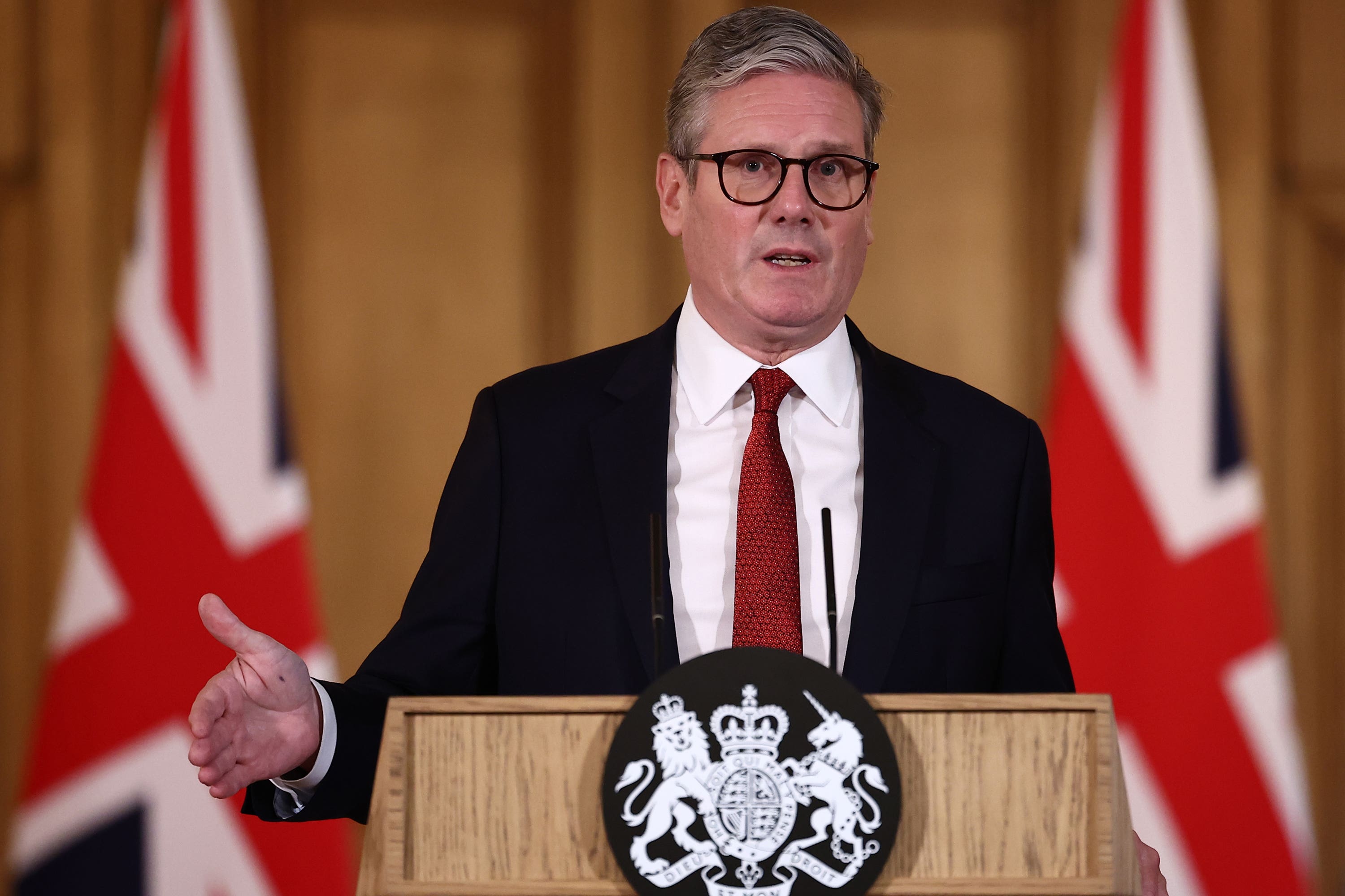 Prime Minister Sir Keir Starmer speaks during a press conference in Downing Street, London (Henry Nicholls/PA)