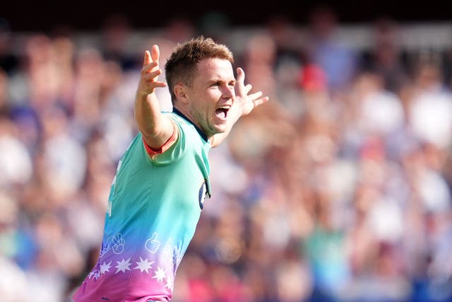 Sam Curran celebrates his hat-trick for Oval Invincibles (Adam Davy/PA)