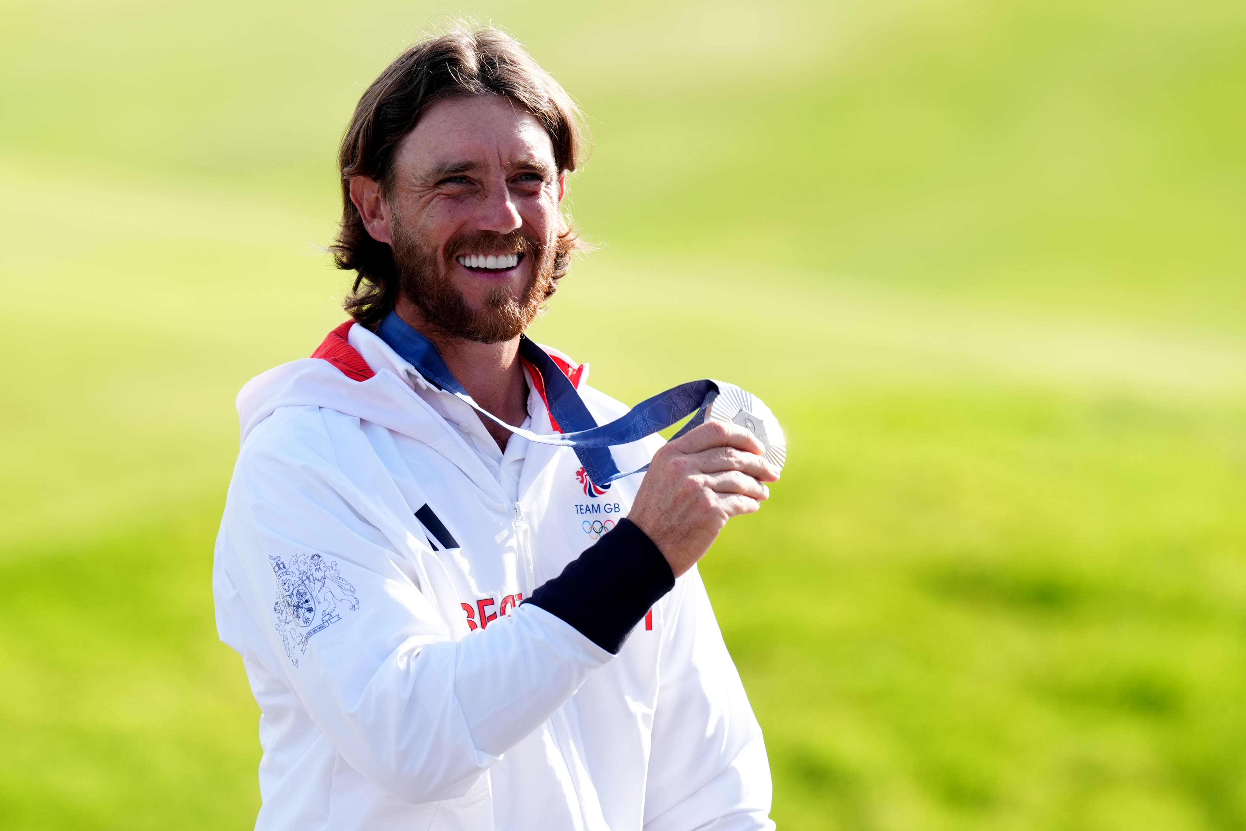 Great Britain’s Tommy Fleetwood with his silver medal after the men’s golf competition at the Paris Olympics (John Walton/PA)