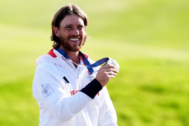 Great Britain’s Tommy Fleetwood with his silver medal after the men’s golf competition at the Paris Olympics (John Walton/PA)