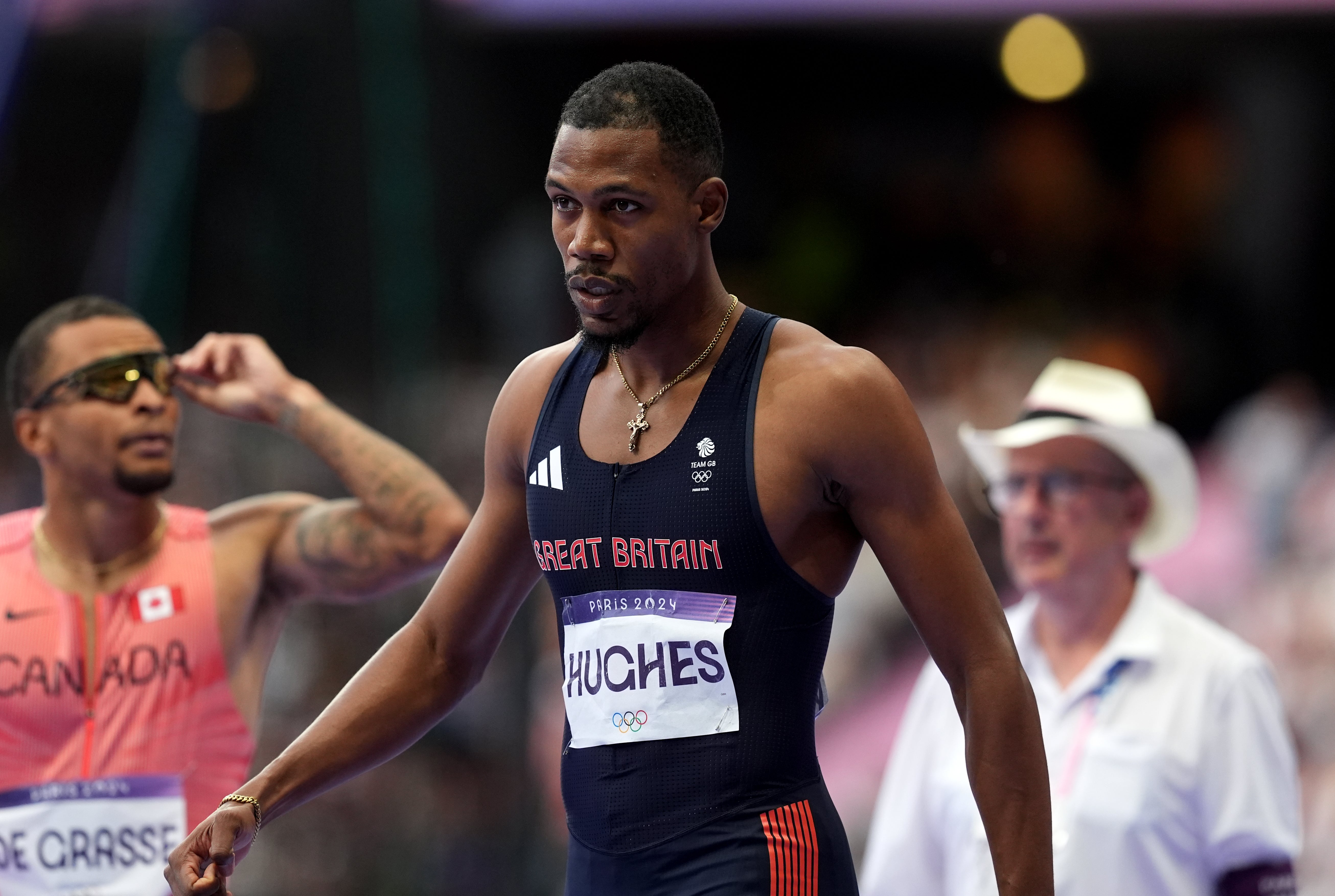 Great Britain’s Zharnel Hughes after finishing sixth in his men’s 100m semi-final (Martin Rickett/PA).