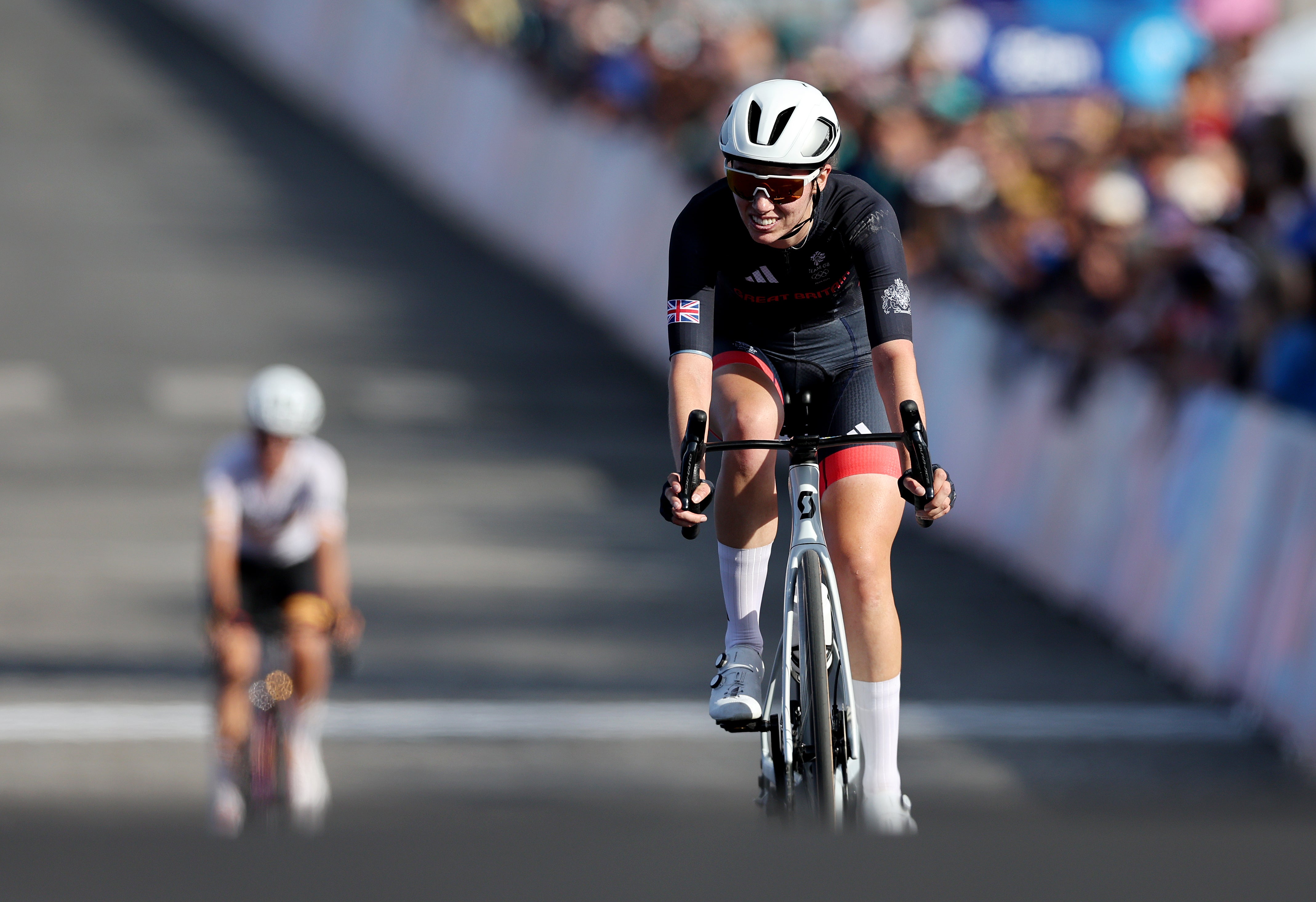 Pfeiffer Georgi crossed the line in fifth place in the women’s road cycling