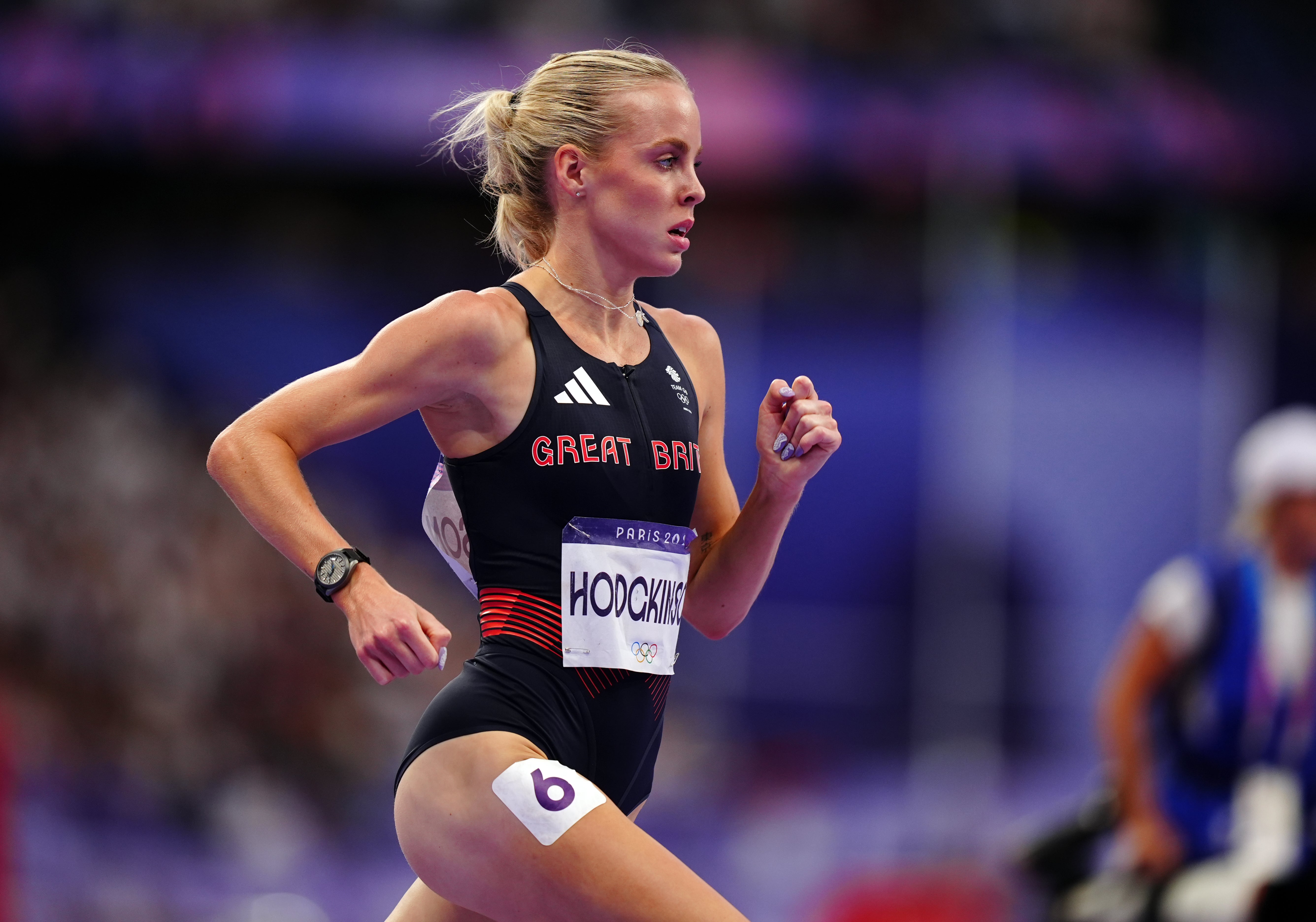 Keely Hodgkinson en route to semi-final victory in the women’s 800 metres (Martin Rickett/PA).