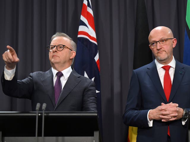 <p>File: Australian prime minister Anthony Albanese and ASIO chief Mike Burgess at a press conference on Monday 5 August </p>