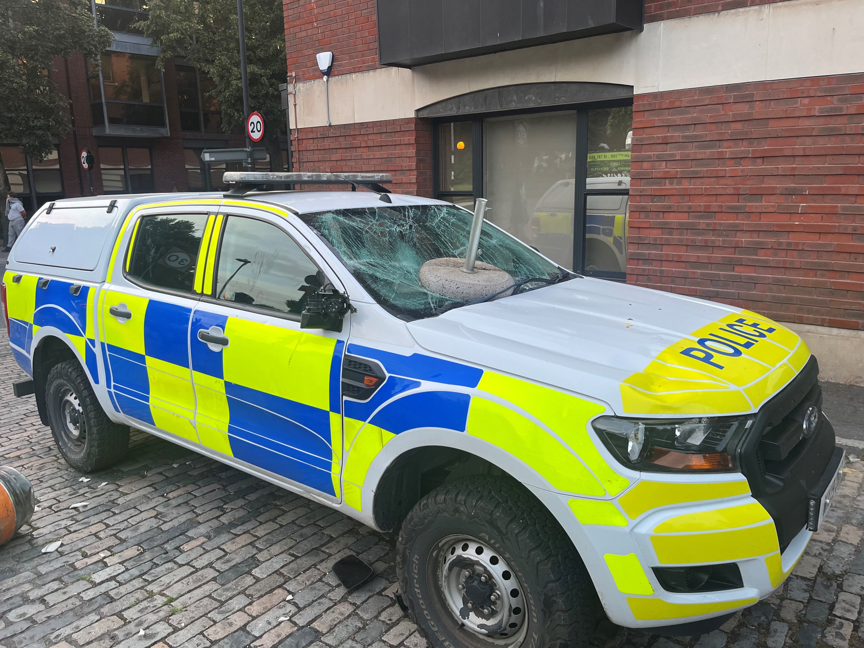 A police car was destroyed in Bristol