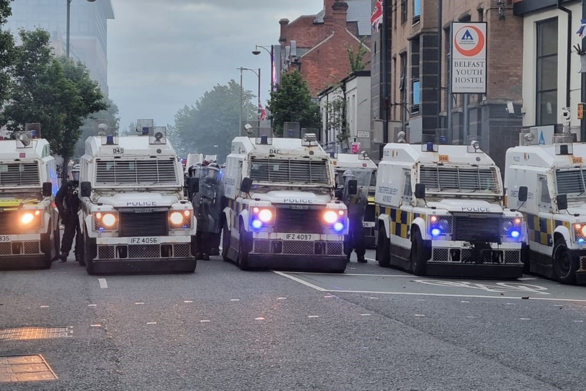 PSNI officers man road blocks in Belfast on Saturday (David Young/PA)