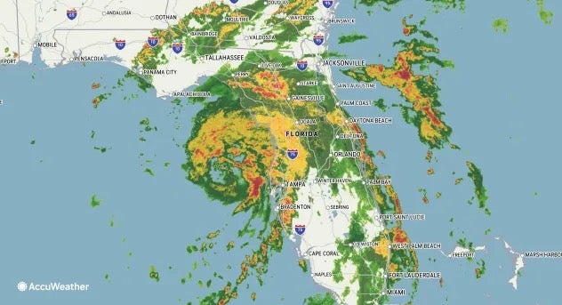 Radar image from Sunday 4 August shows Hurricane Debby as a tropical storm over the Gulf of Mexico