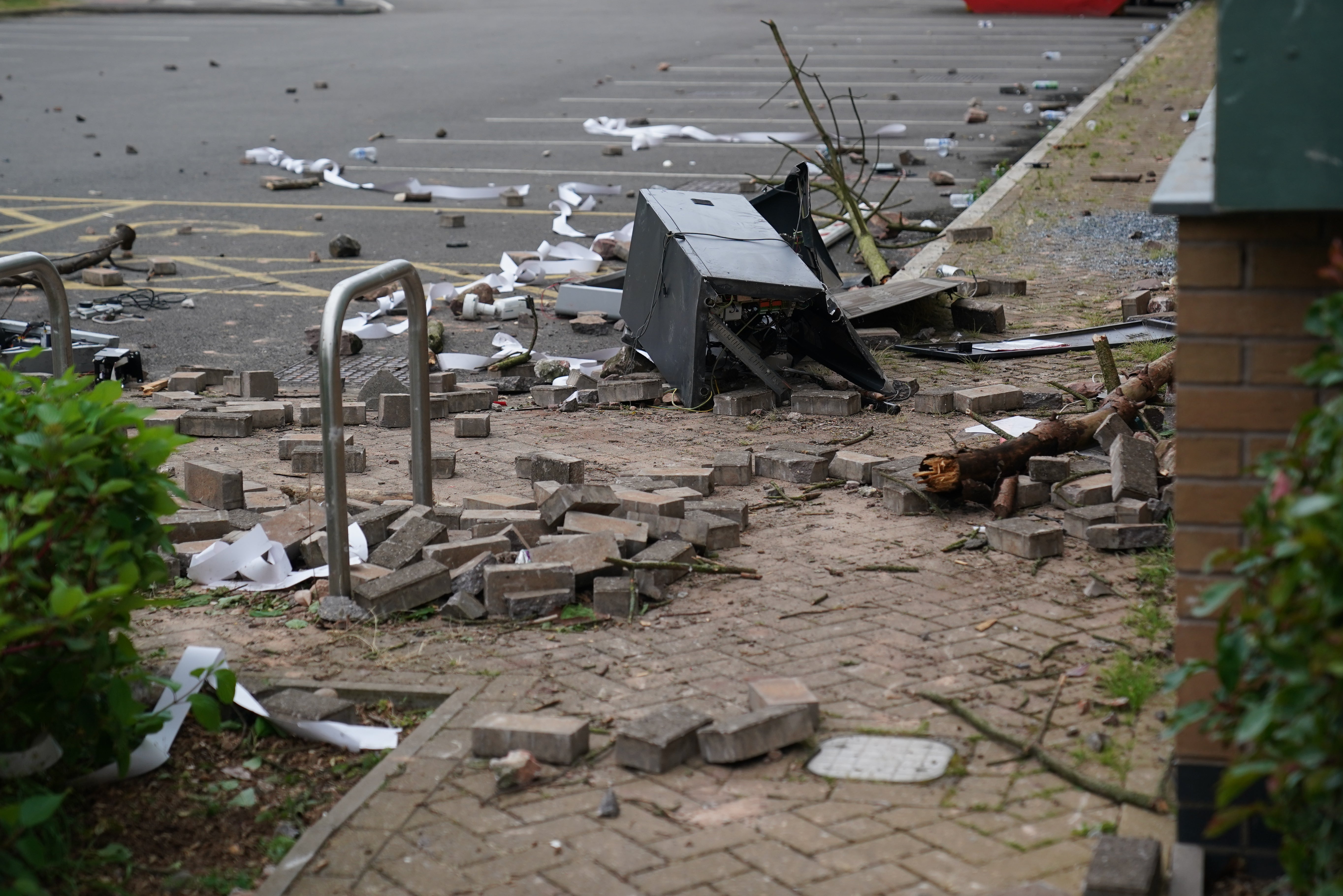 Damage at the Holiday Inn Express in Tamworth, Staffordshire, after it was attacked on Sunday (Jacob King/PA)