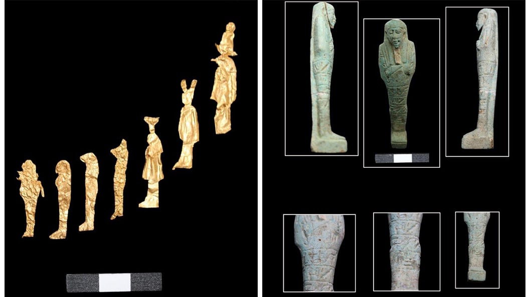 Some gold icon foils and figurines uncovered in Tel el-Deir