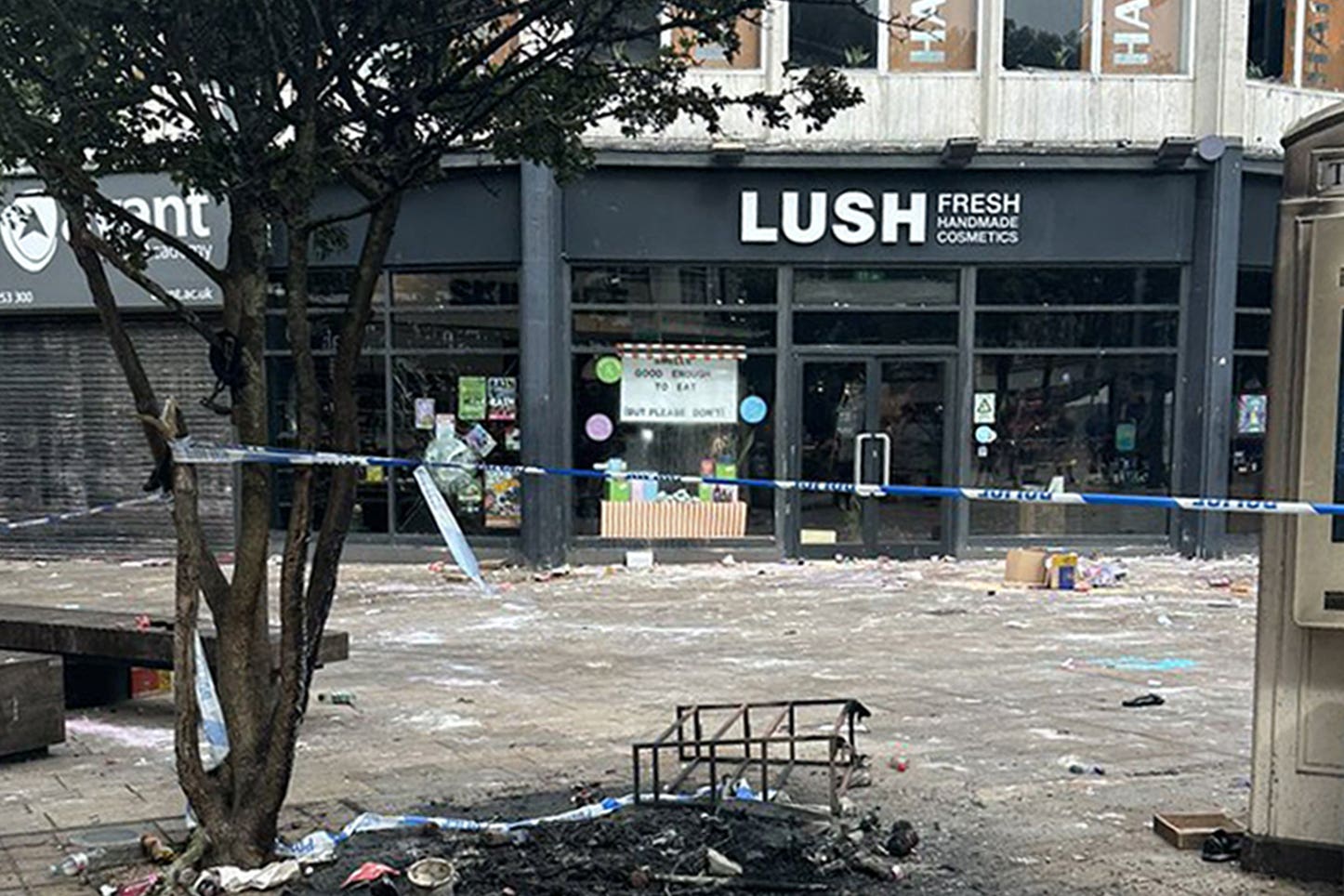 The Hull branch of cosmetics retailer Lush after a day of rioting on Saturday (Olly Burdett/PA)