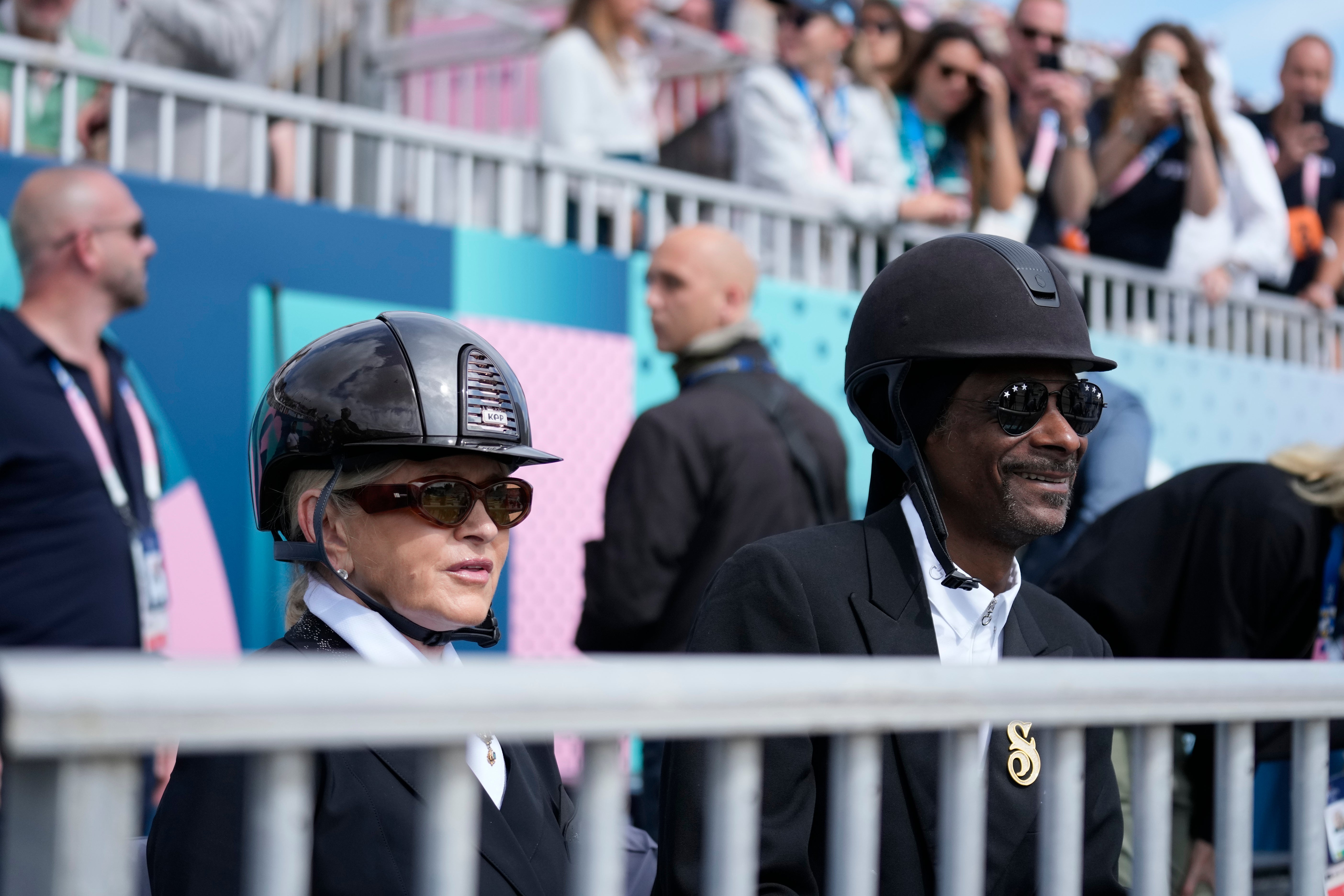 Snoop Dogg and Martha Stewart watch the Grand Prix Dressage Team Final at the 2024 Paris Olympics