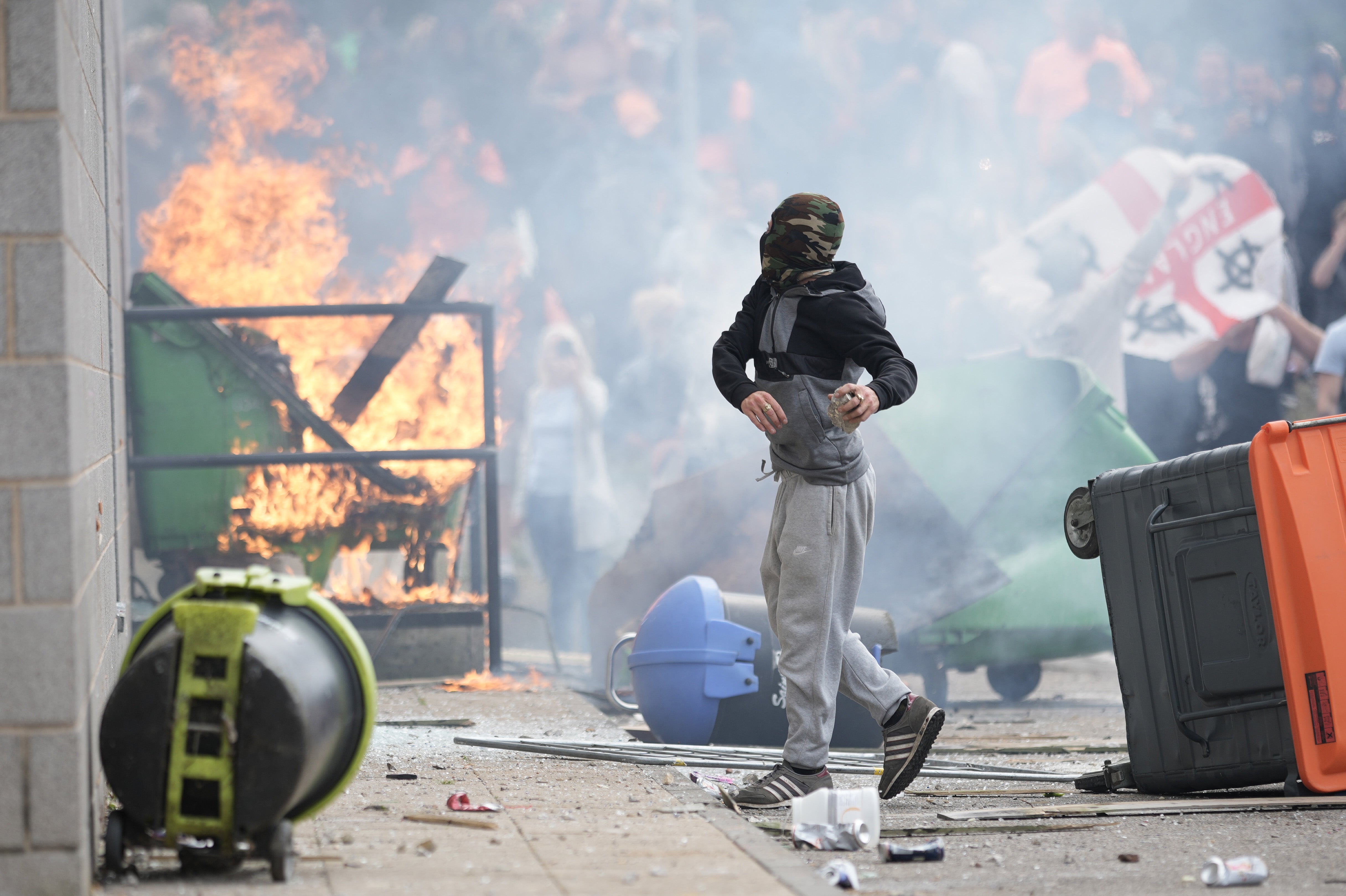 Anti-migration rioters outside the Holiday Inn Express in Manvers, Rotherham