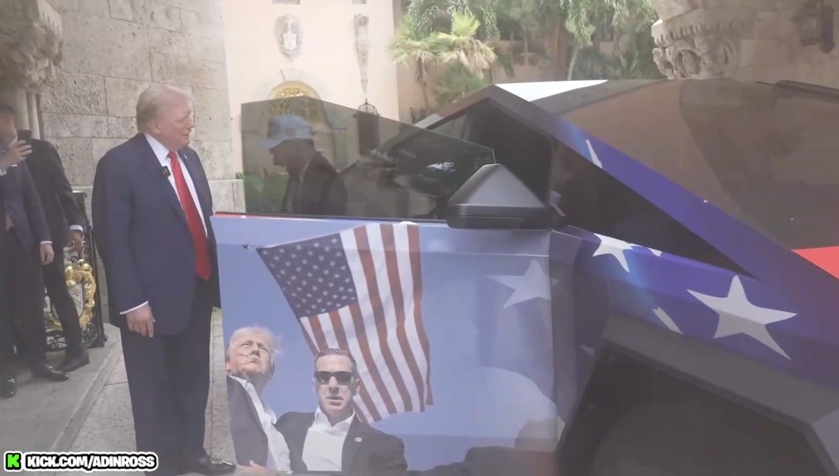 Adin Ross ‘gifts’ Trump a Rolex and Cybertruck wrapped in rally