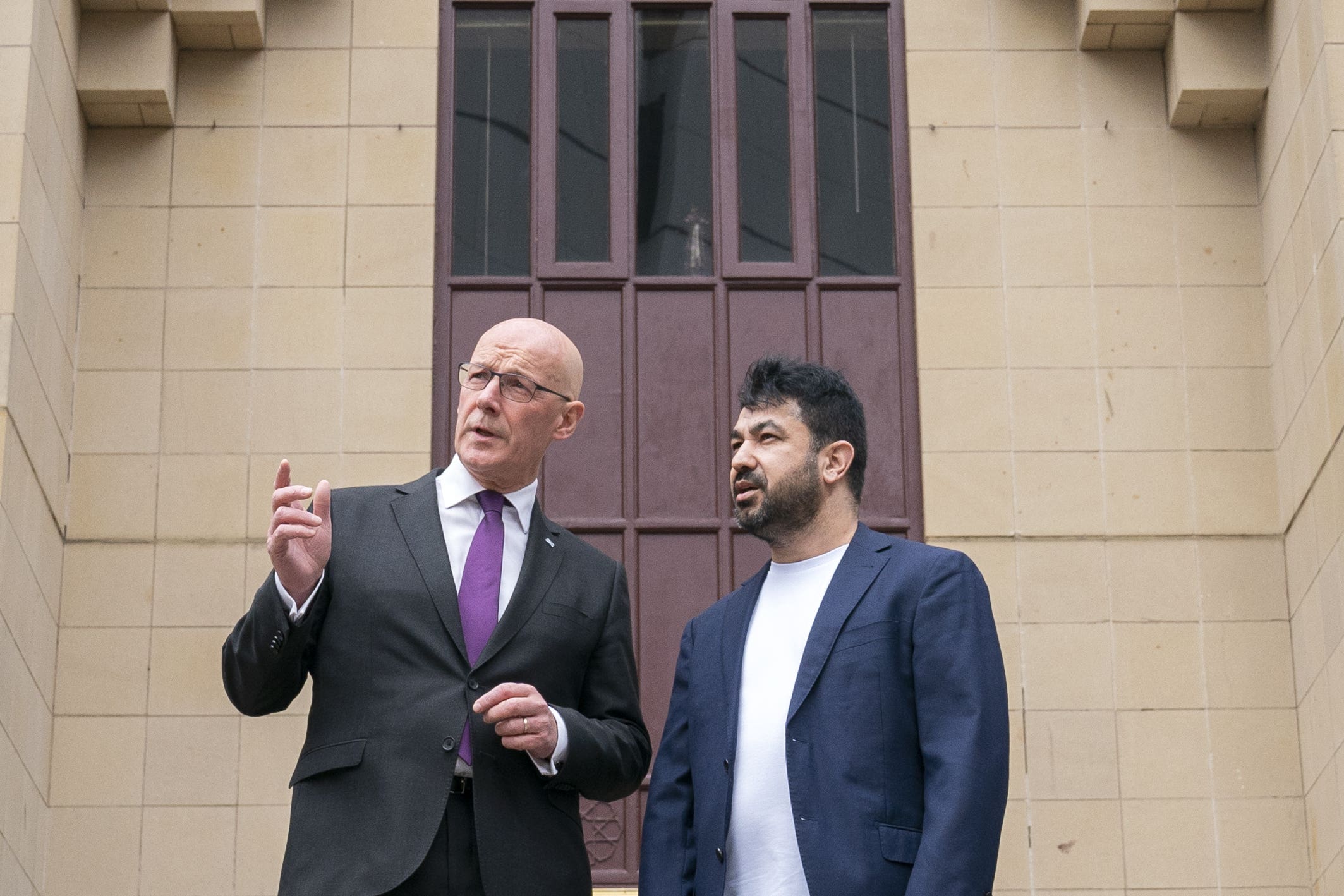 First Minister John Swinney meets Imam Habib Rauf at Edinburgh Central Mosque (Jane Barlow/PA)