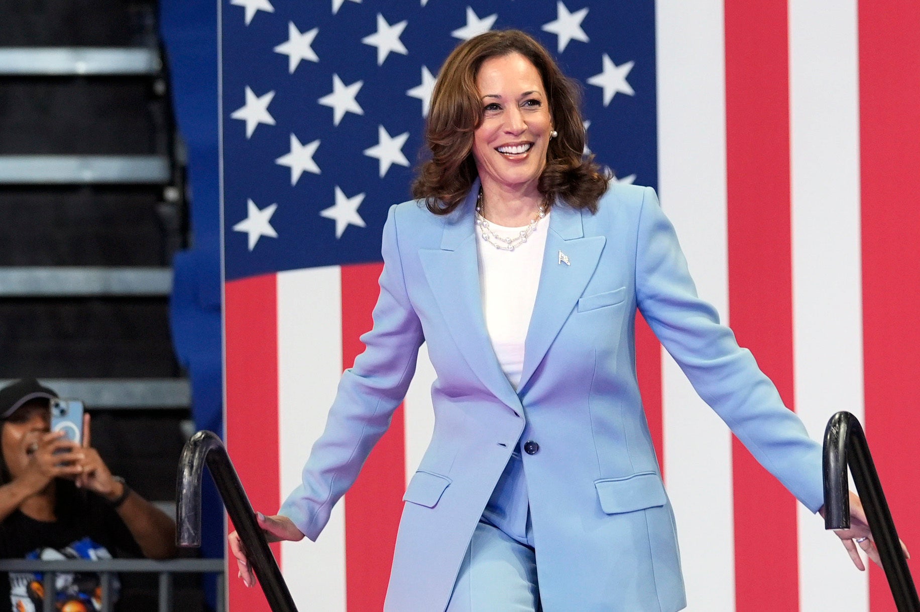 Vice President Kamala Harris arrives to speak during a campaign rally in Atlanta, Georgia, on July 30 2024