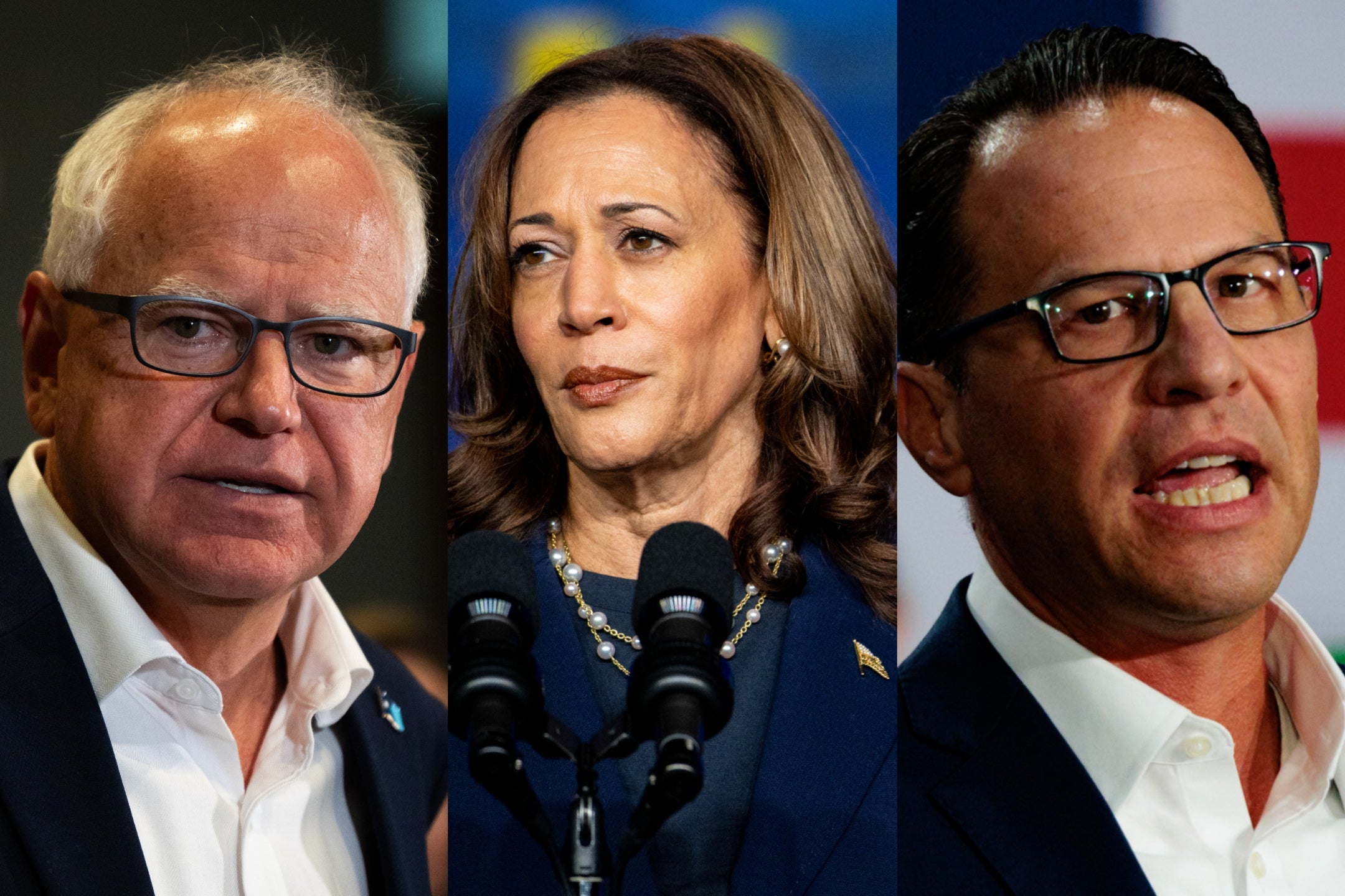 Minnesota Governor Tim Walz, Vice President Kamala Harris, and Pennsylvania Governor Josh Shapiro