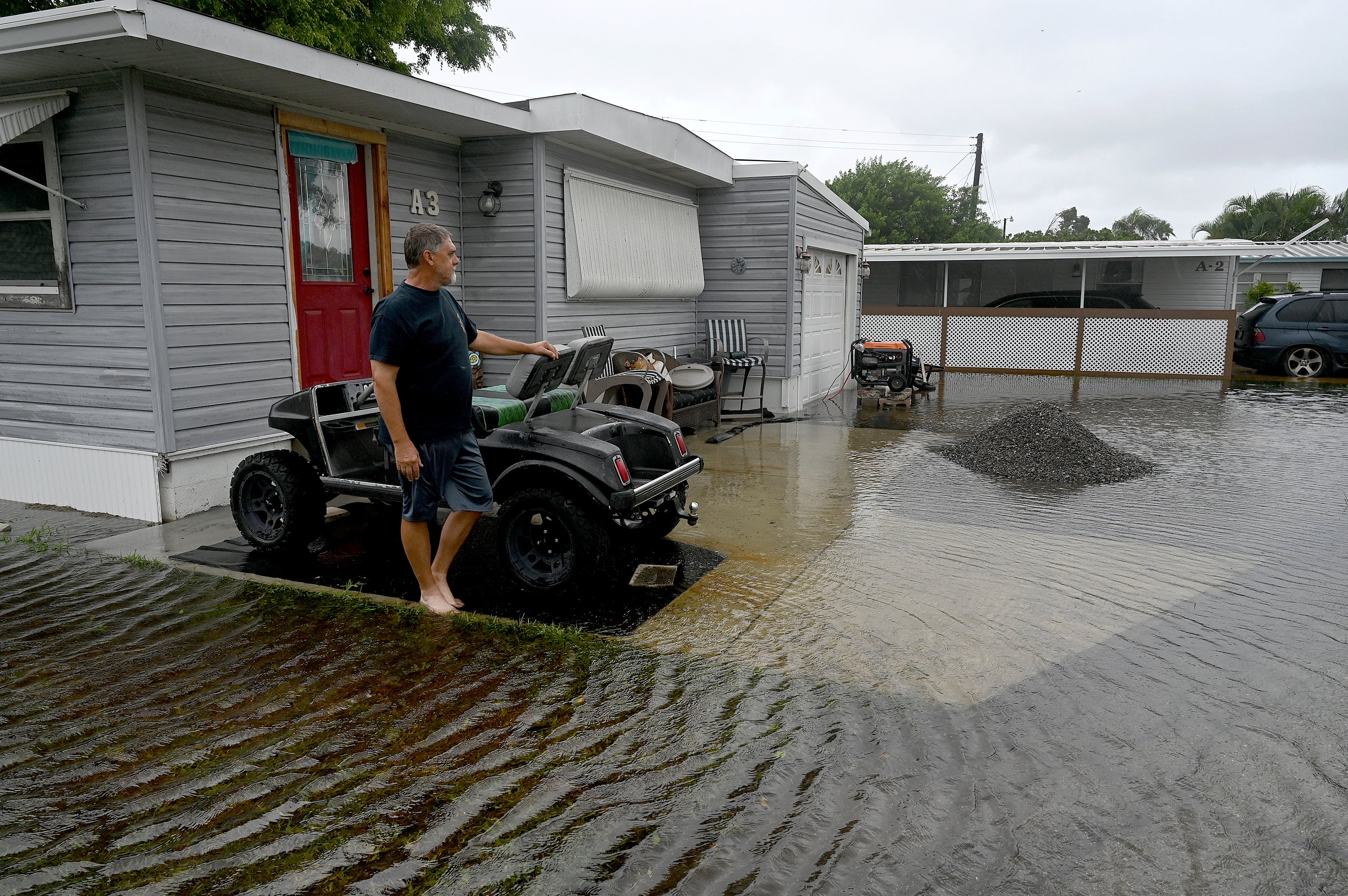 Roger Huffman’s home in Bradenton, Florida’s Villa Del Sol mobile home park has been left without power