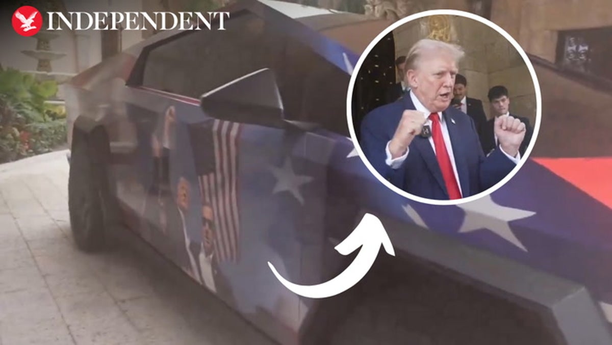 Watch Trump’s response as YouTuber Adin Ross gifts him Cybertruck wrapped in photo from rally shooting