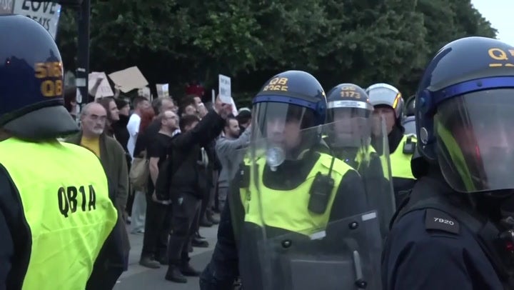 Far-right and counter-protesters come face-to-face in Plymouth as missiles launched at riot police