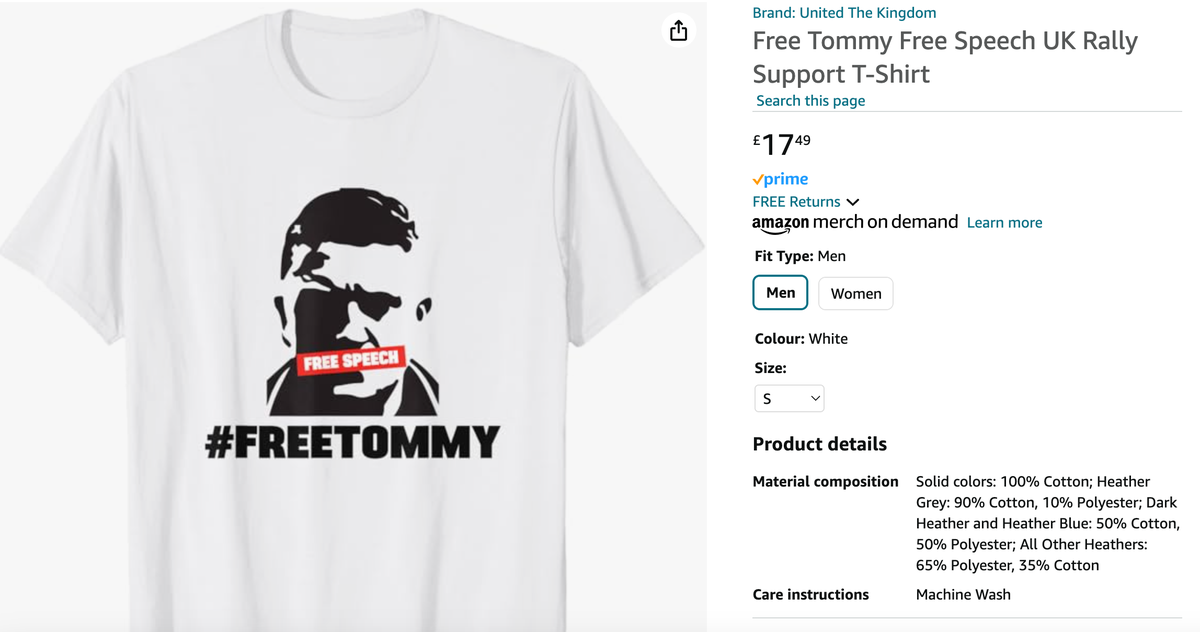 Tommy Robinson merchandise sold on Amazon as far-right riots erupt across UK