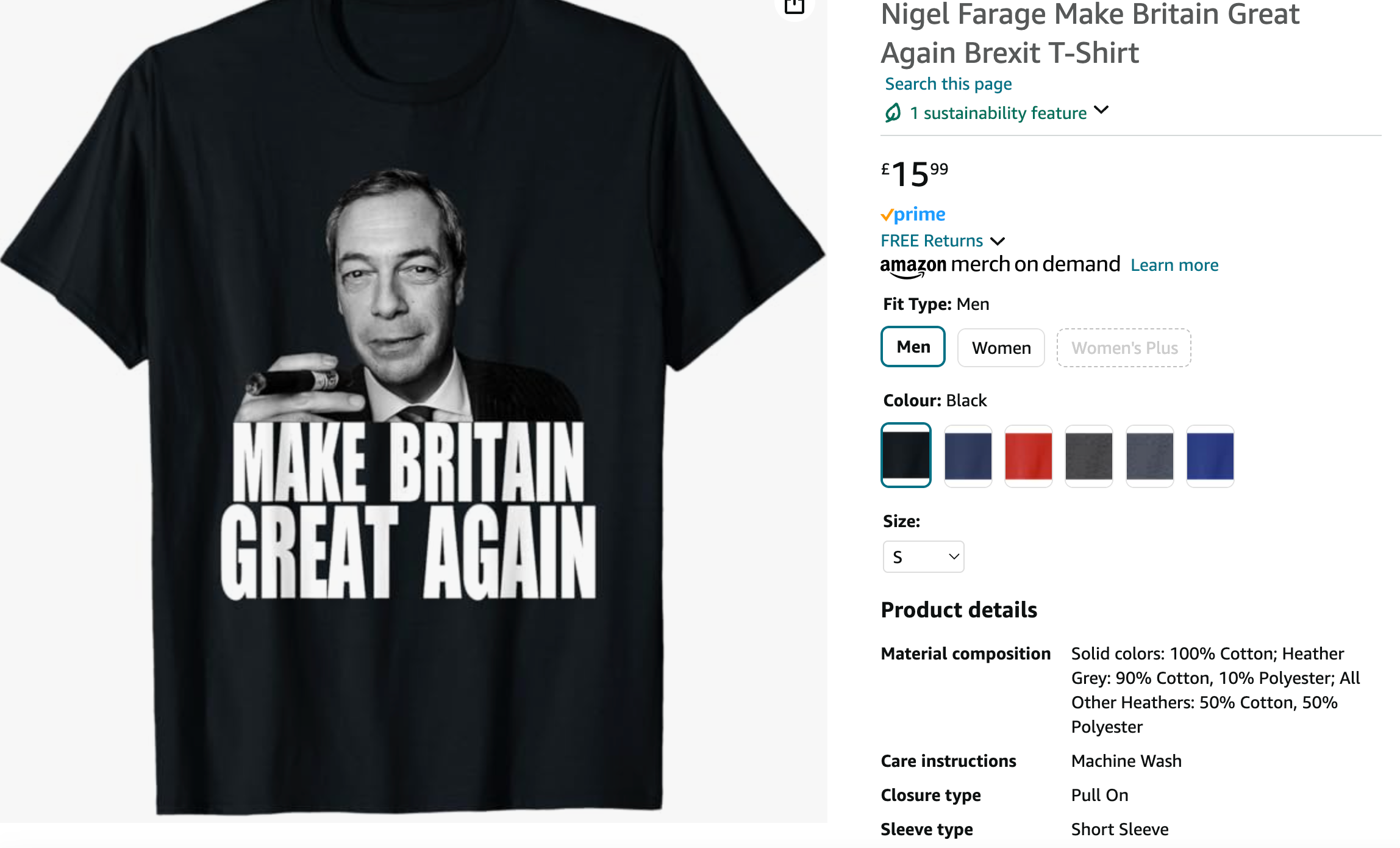 Nigel Farage merch also remains available on the online retailer