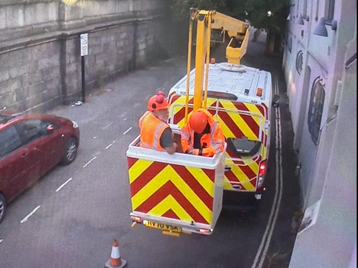 Is this Banksy in action? CCTV catches two men in the act at site of new goat mural