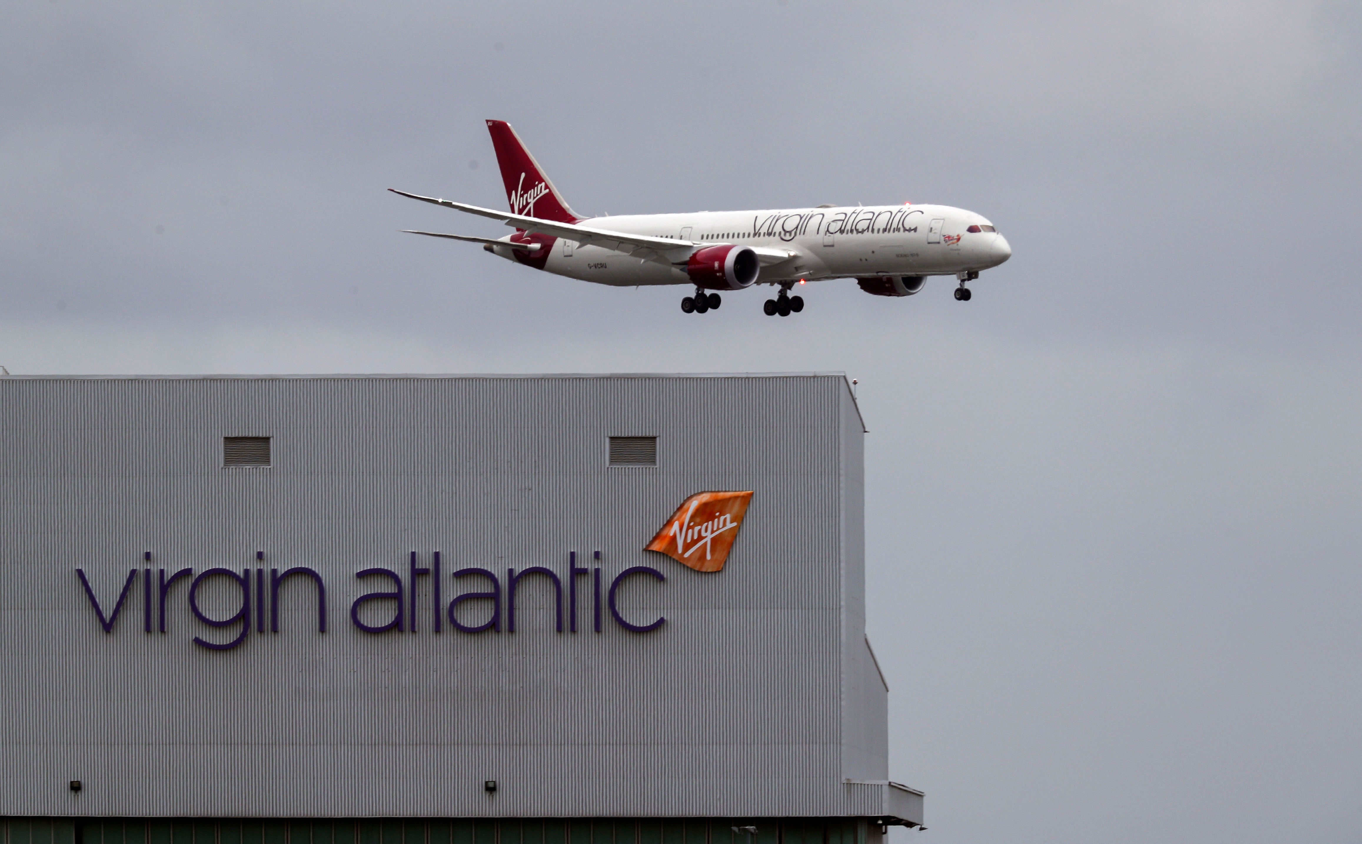 A Virgin Atlantic plane coming in to land at Heathrow Airport