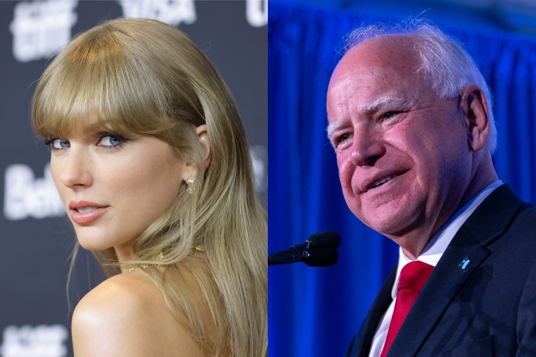 Taylor Swift and Minnesota Governor Tim Walz, who has been selected as Kamala Harris’s running mate