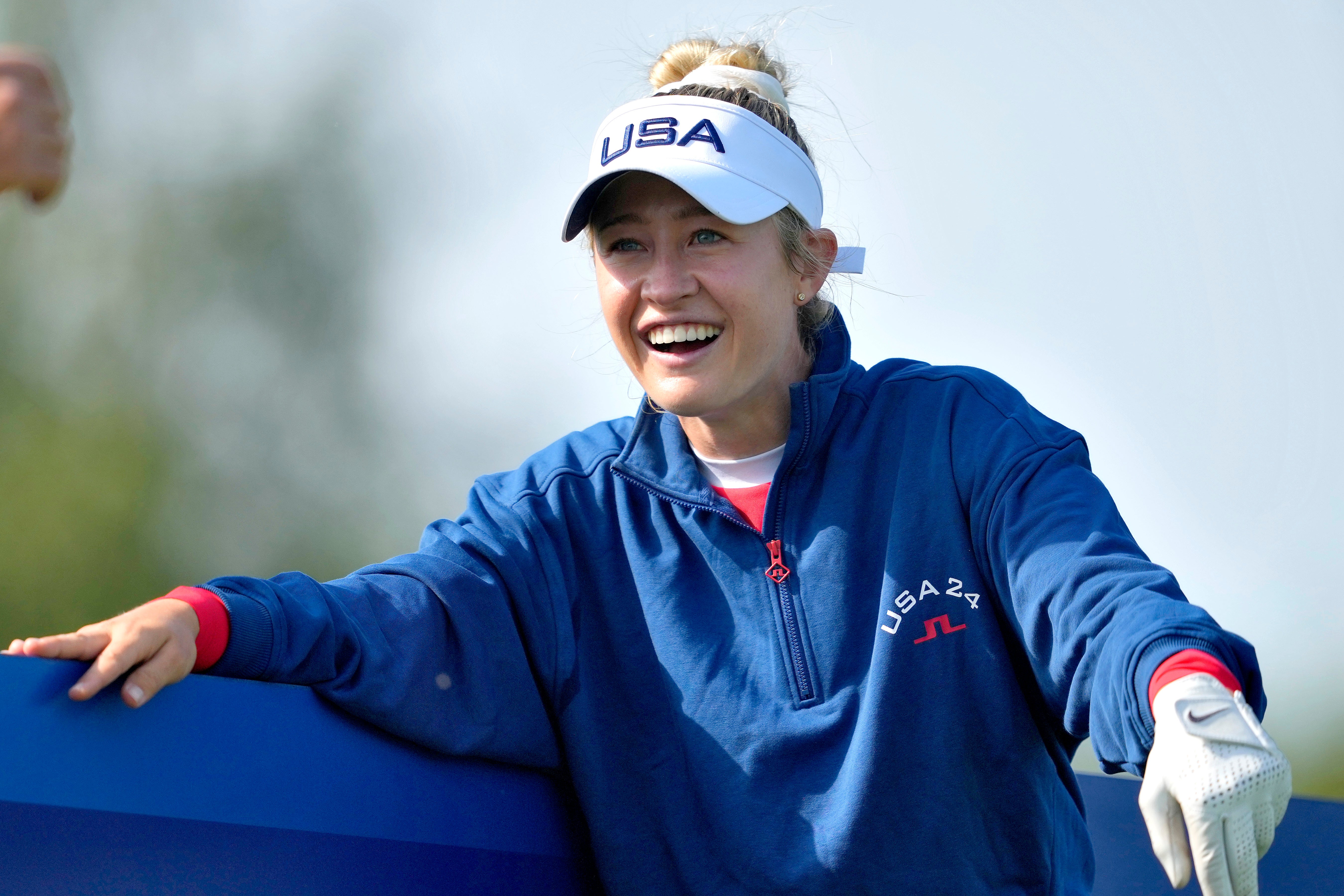 Nelly Korda, of the United States, smiles on the 14th tee box