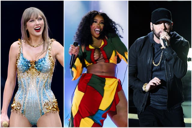 <p>Taylor Swift, SZA and Eminem</p>