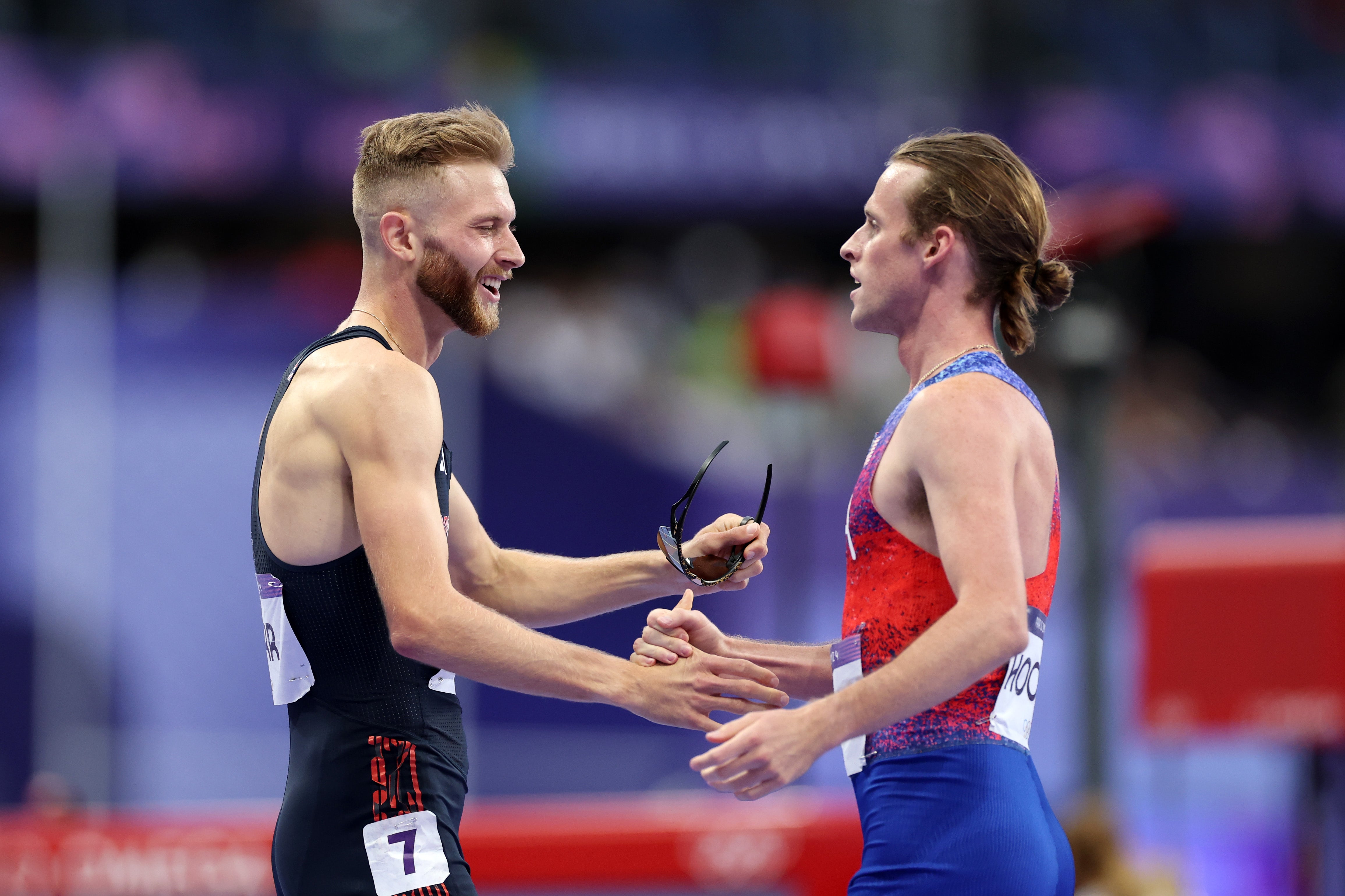 Well done, champ: the Scot congratulates gold medallist Hocker