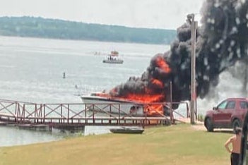 A five-year-old boy was flown by helicopter to a hospital to be treated for burns after a boat exploded on an Oklahoma lake