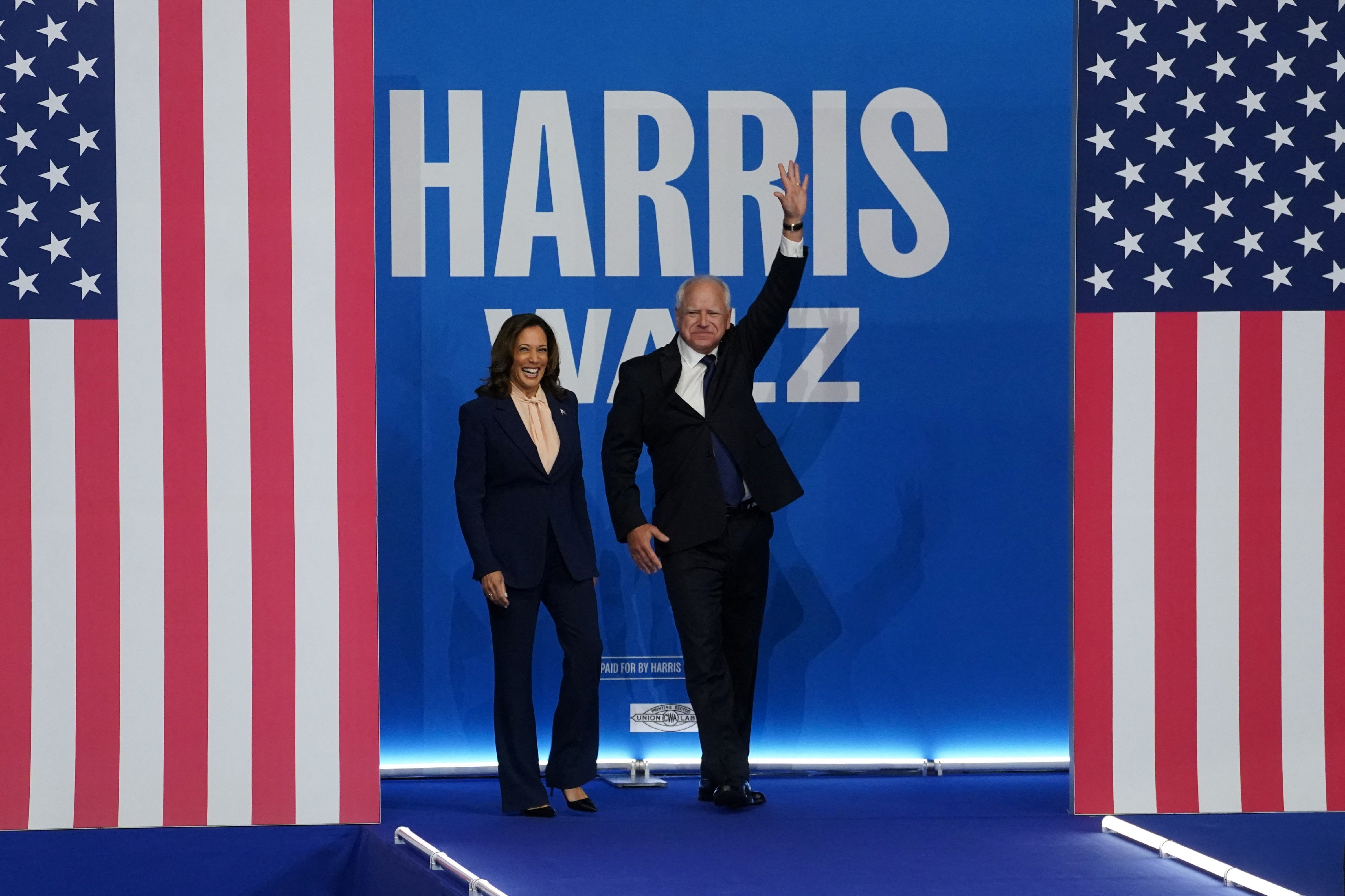 Democratic presidential candidate Kamala Harris appears alongside her new running mate, Minnesota Governor Tim Walz, for the first time in Philadelphia, Pennsylvania, on Tuesday August 6 2024