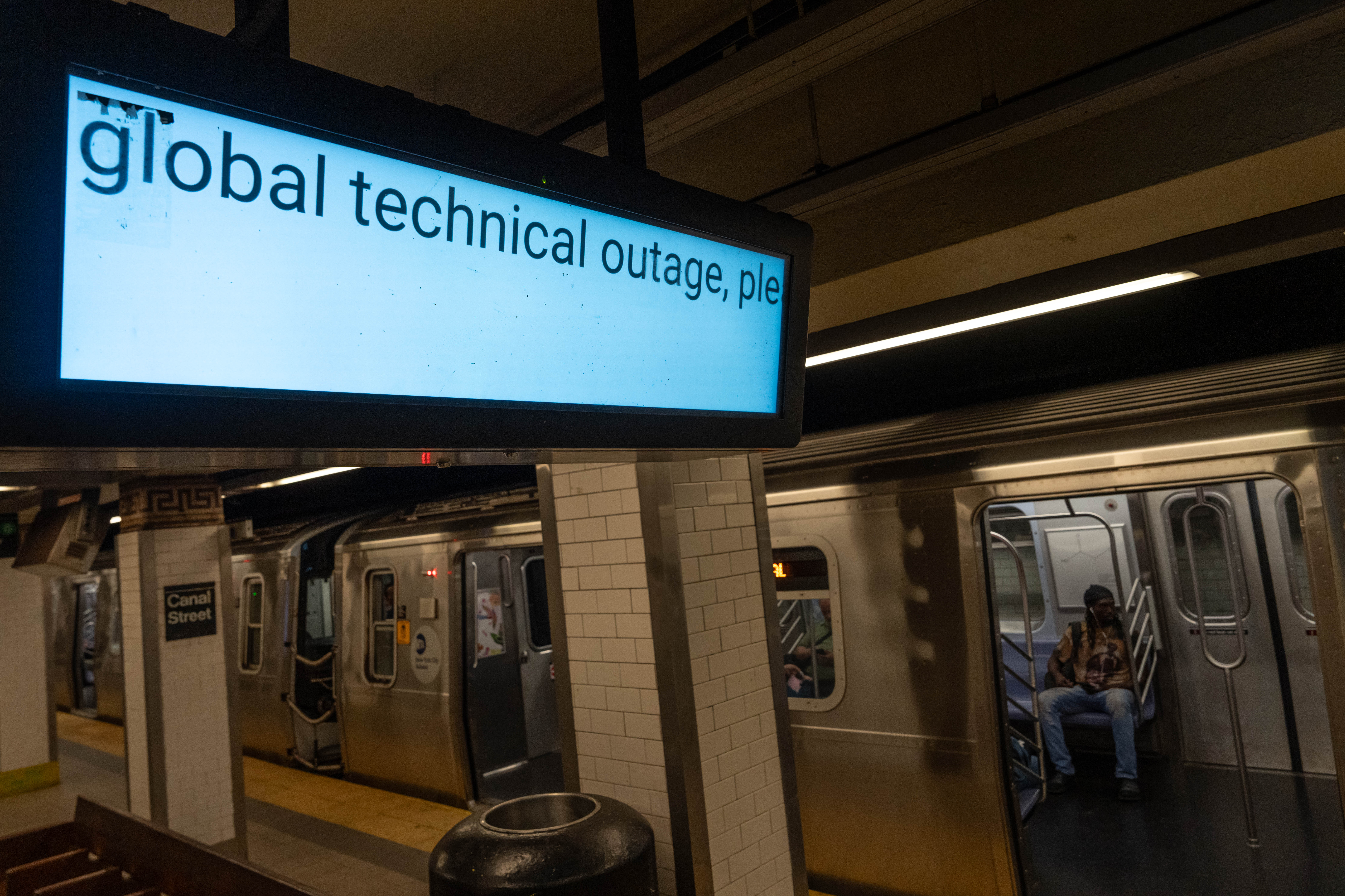 <p>Canal Street subway station station tells travellers train information is not running due to the global Microsoft outage, in New York City on 19 July 2024  </p>