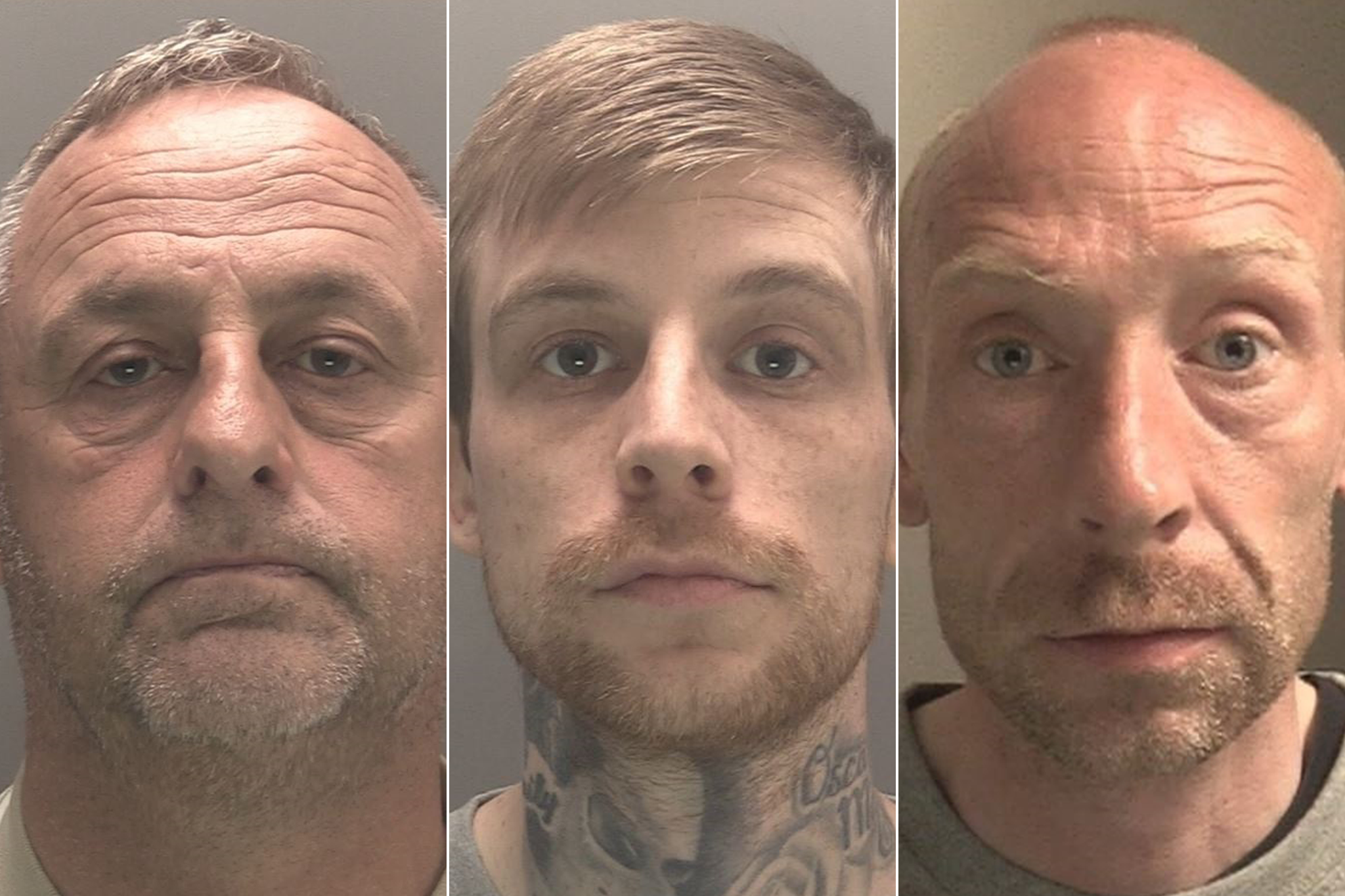 Derek Drummond, 58, Declan Geiran, 29, and Liam Riley, 41 (L-R) have all been convicted