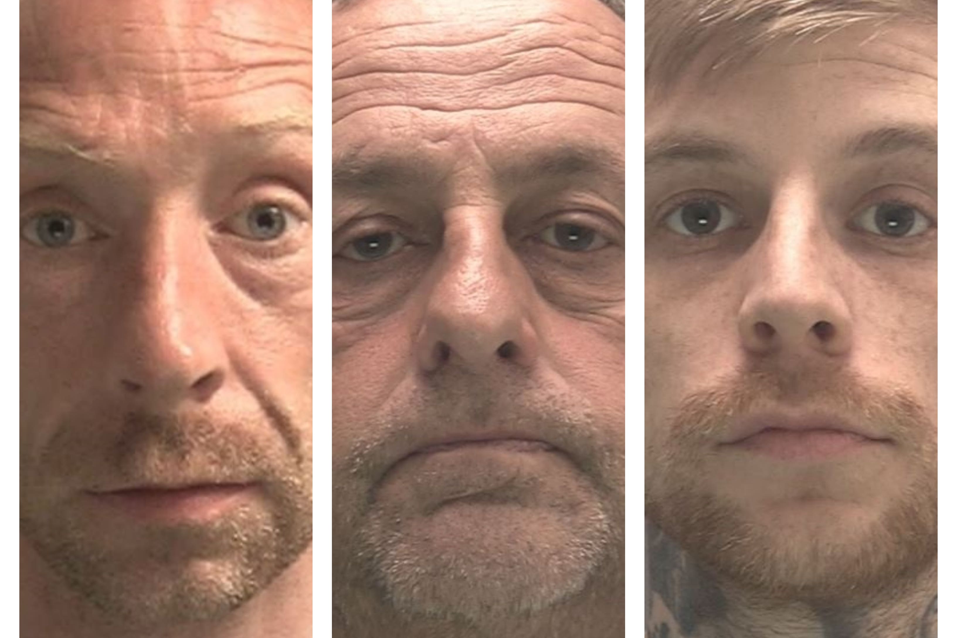 Liam James Riley, left, Derek Drummond, centre, and Declan Geiran have reach received prison sentences (CPS/PA)