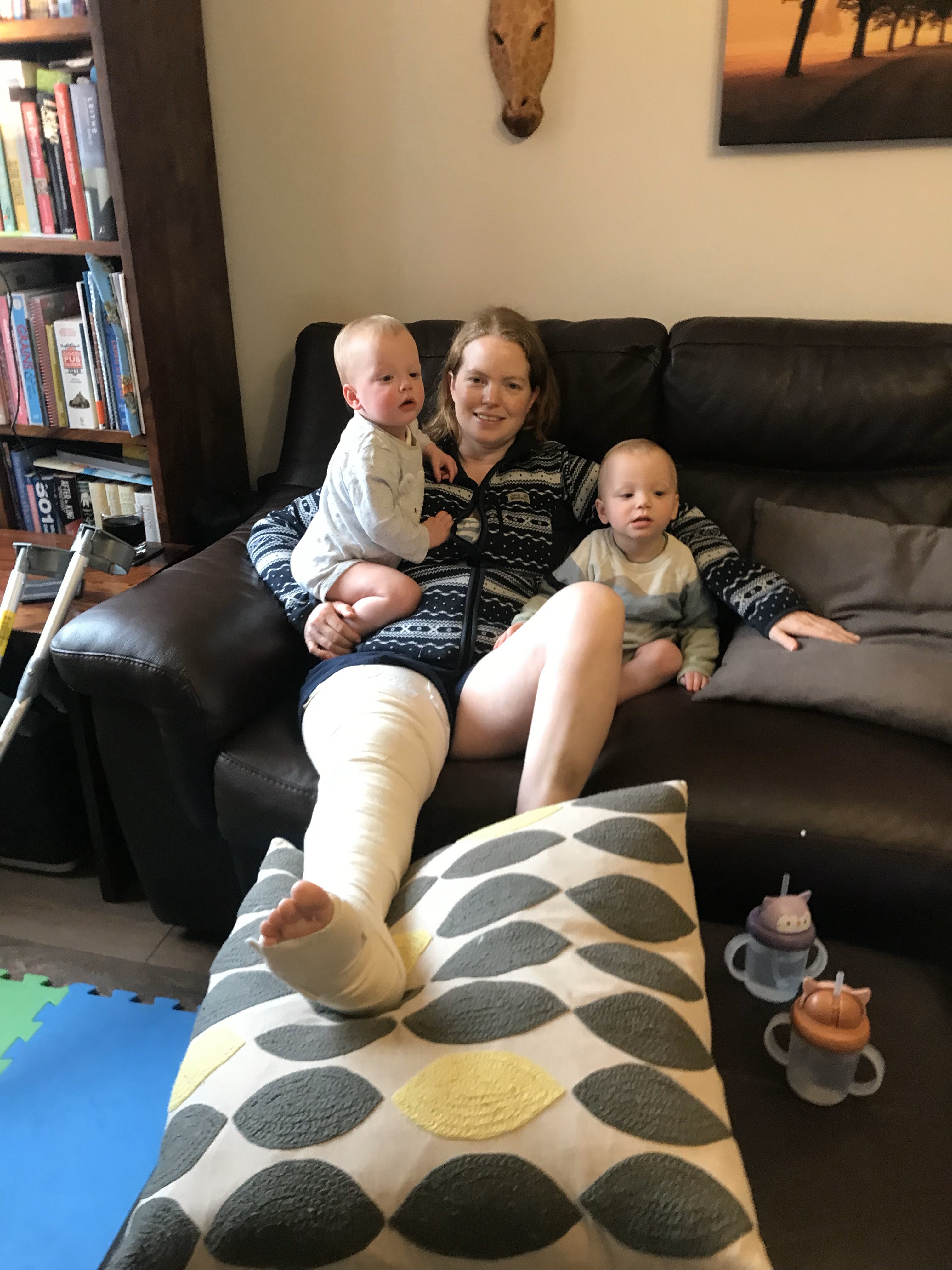 Beatrice with her twin sons after surgery to remove melanoma