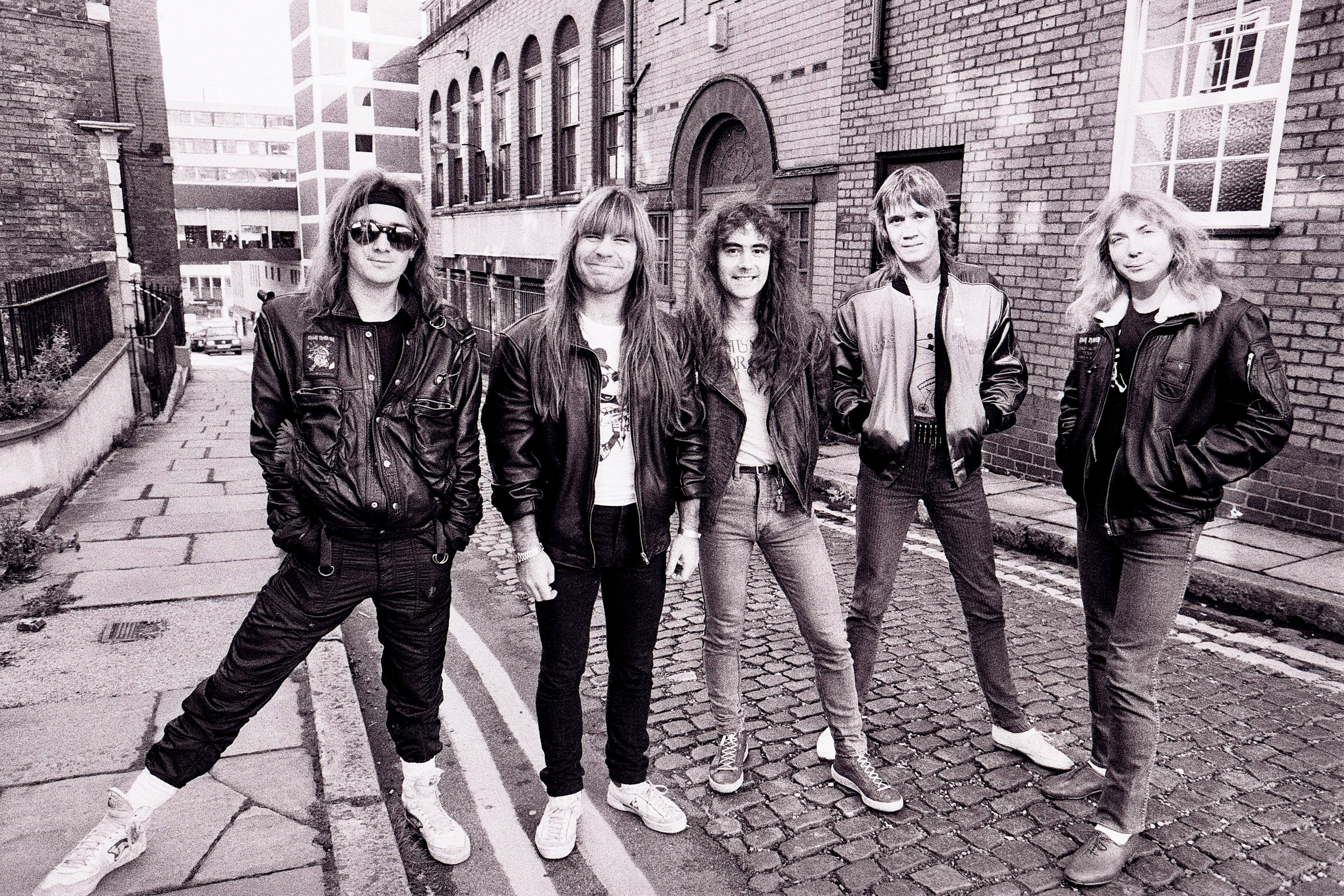 ‘Iron Maiden’s going to get you’: (from left) Adrian Smith, Bruce Dickinson, Steve Harris, Nicko McBrain and Dave Murray in September 1984