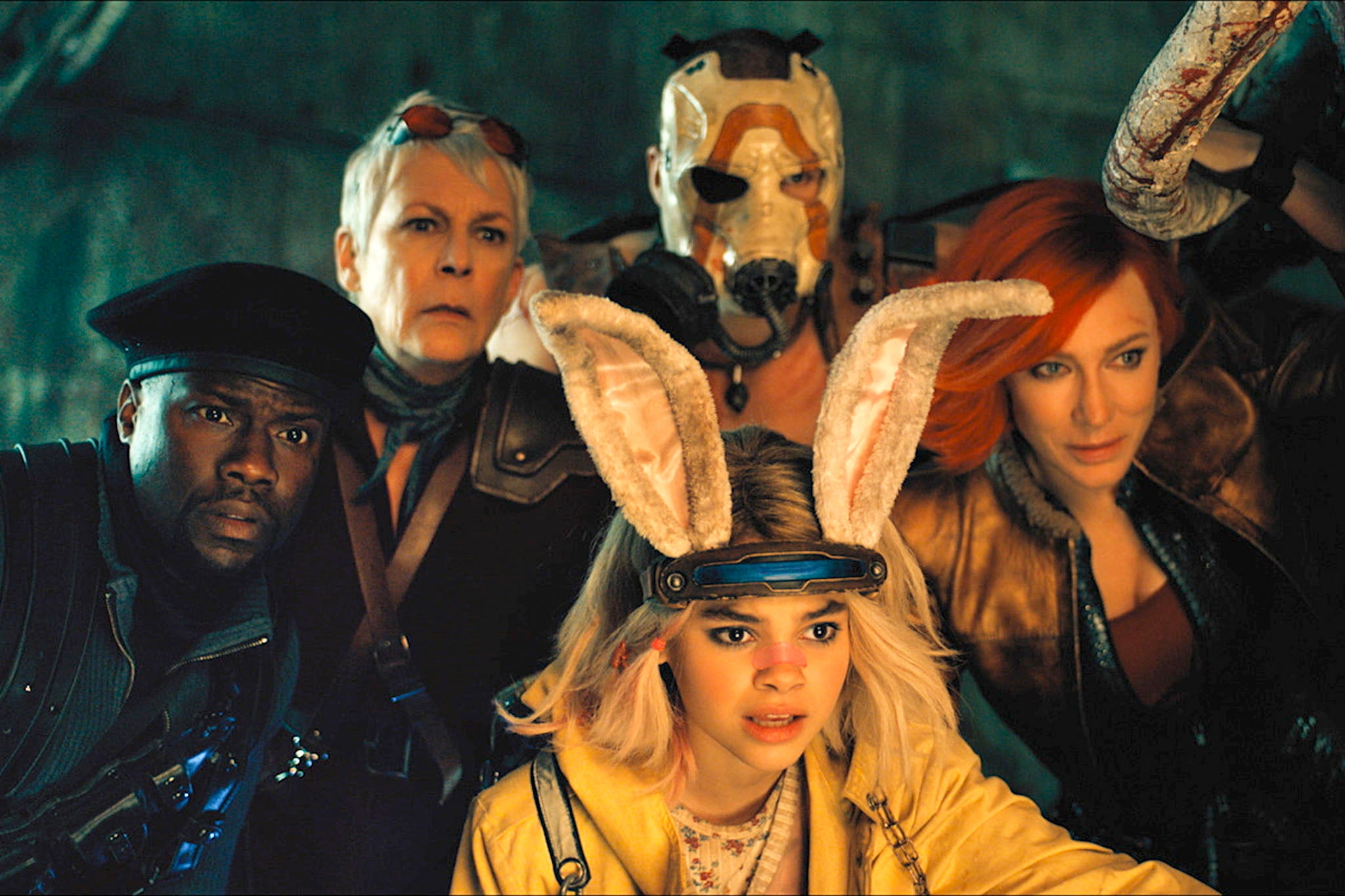 Claptrap: Kevin Hart, Jamie Lee Curtis, Ariana Greenblatt, Florian Munteanu and Cate Blanchett in ‘Borderlands’