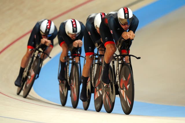 Great Britain’s men’s team pursuit on their way to silver in Paris (PA)