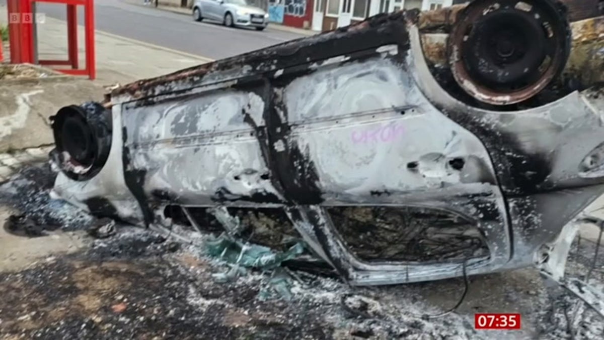 Carer in middle of 12-hour shift has car torched by thugs during Middlesbrough riot