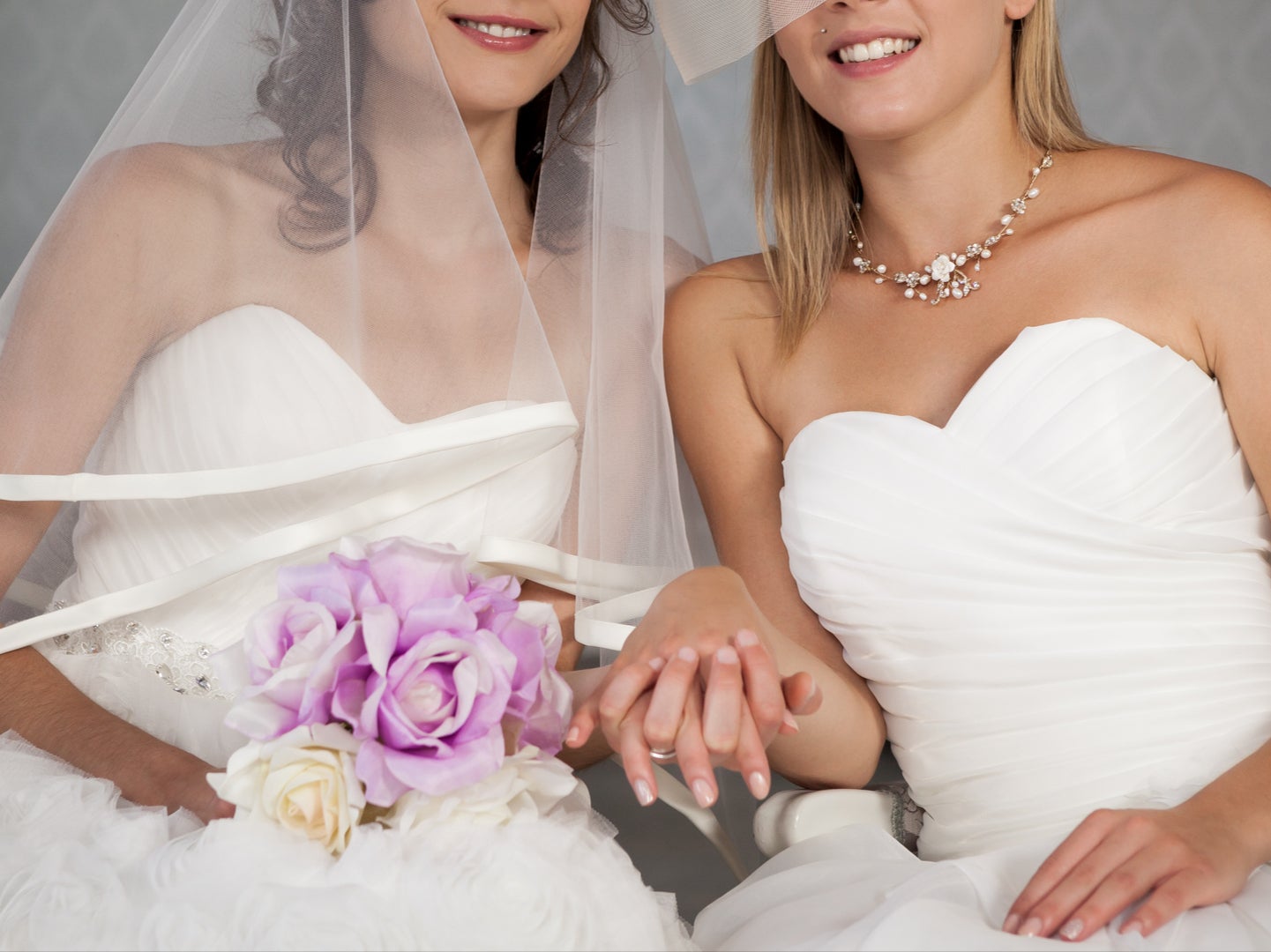 Two brides who kept wedding dresses secret discover they chose same gown on wedding day (Getty Images)