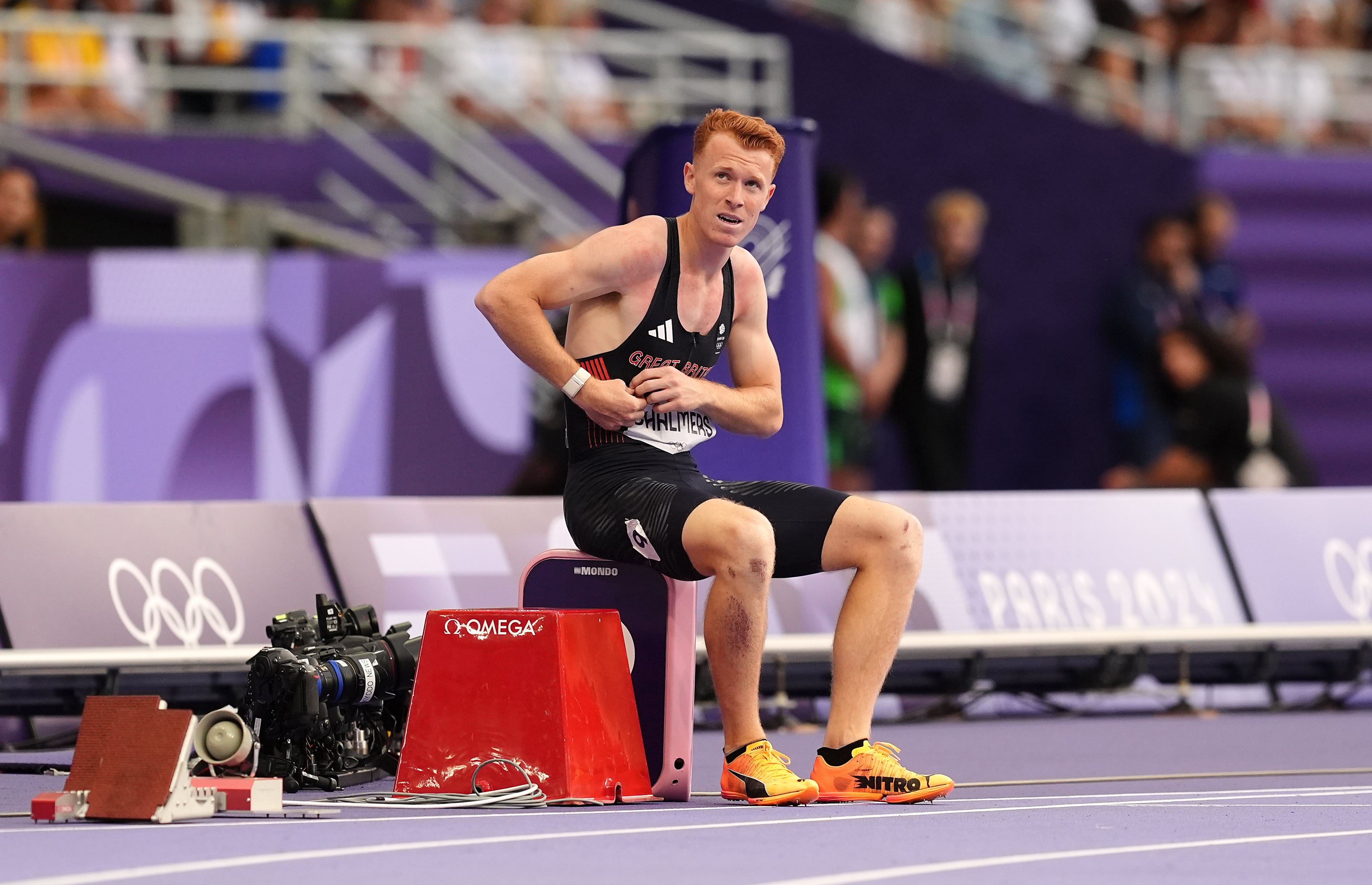 Great Britain’s Alastair Chalmers pictured after falling in his men’s 400m hurdles semi-final (Martin Rickett/PA).