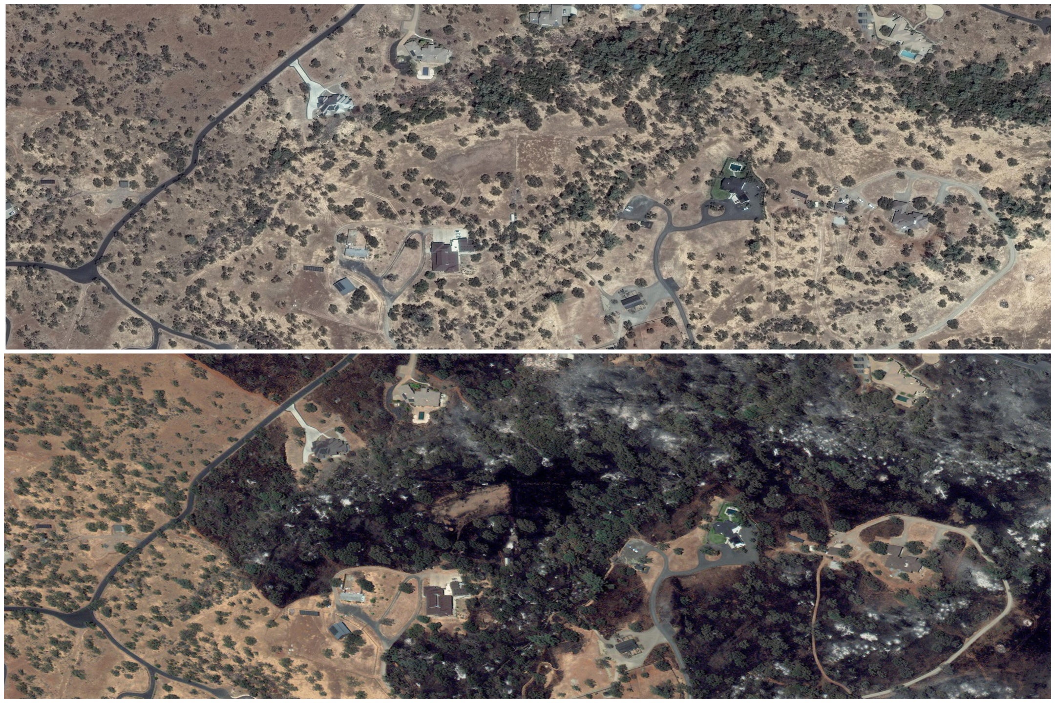 These before and after photos show the extent of the damage of the California’s Park Fire in Chico