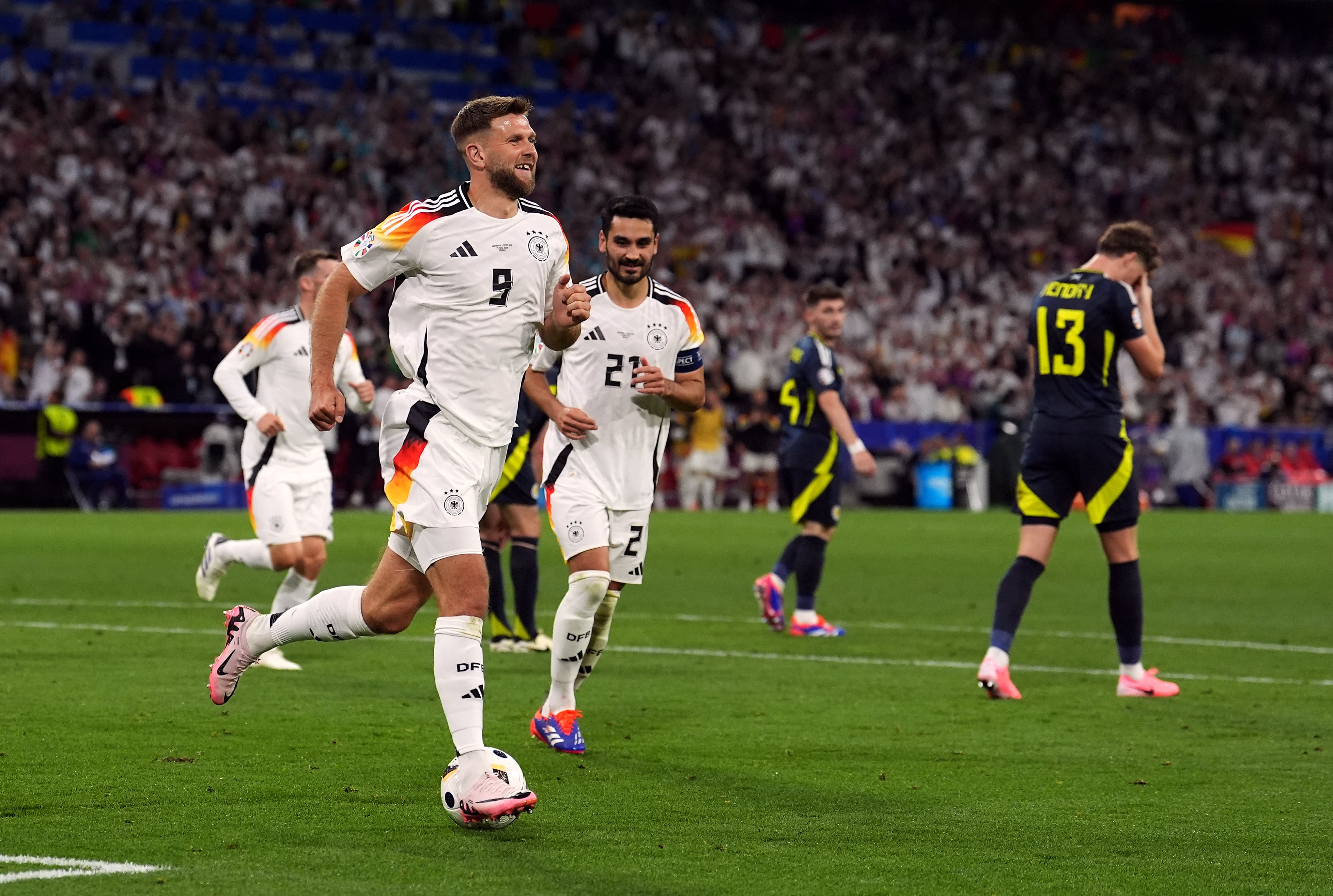 Niclas Fullkrug celebrates his goal for Germany against Scotland at Euro 2024 (Martin Rickett/PA)