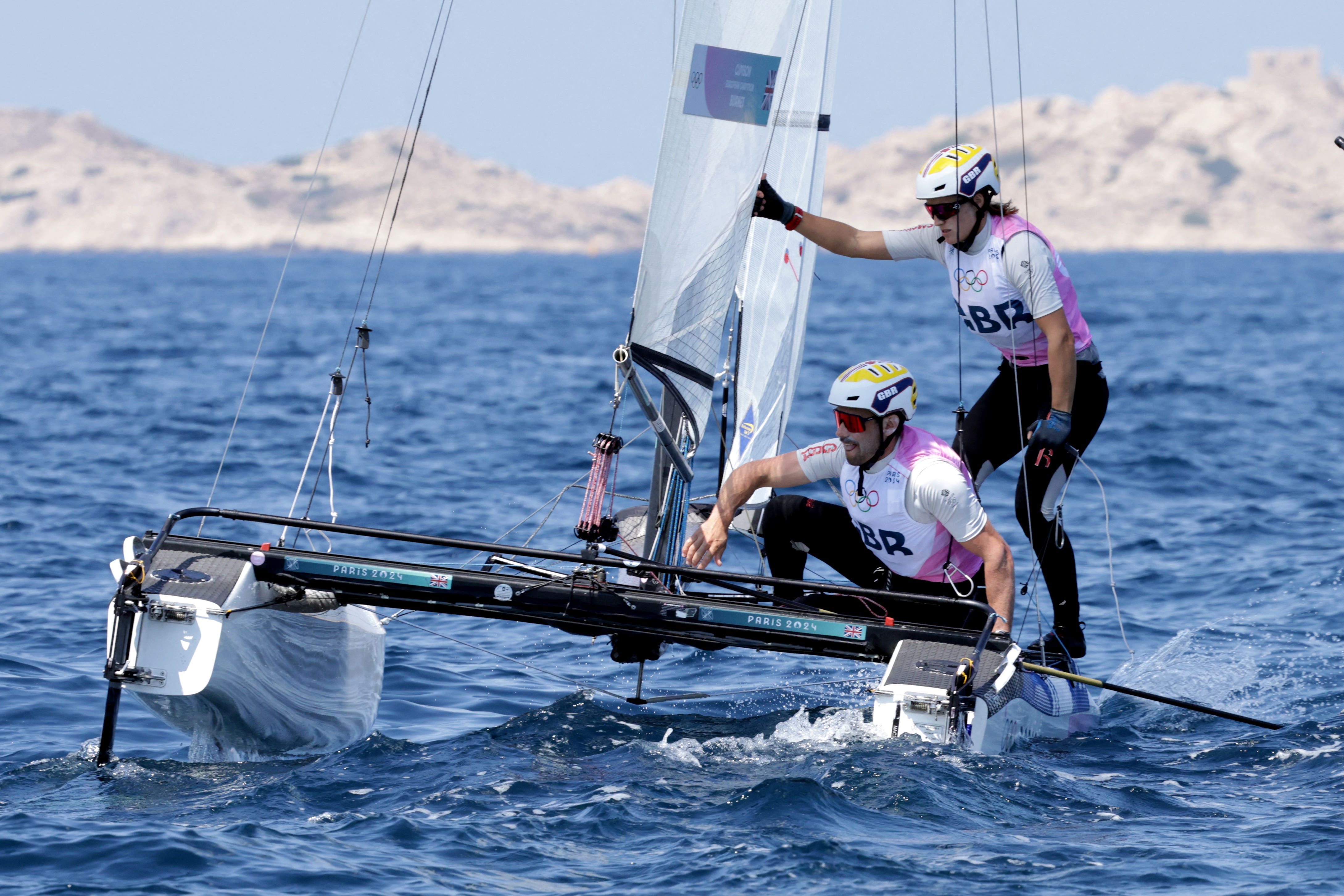 John Gimson and Anna Burnet in the mixed multihull medal race (Patrick Aventurier/PA)
