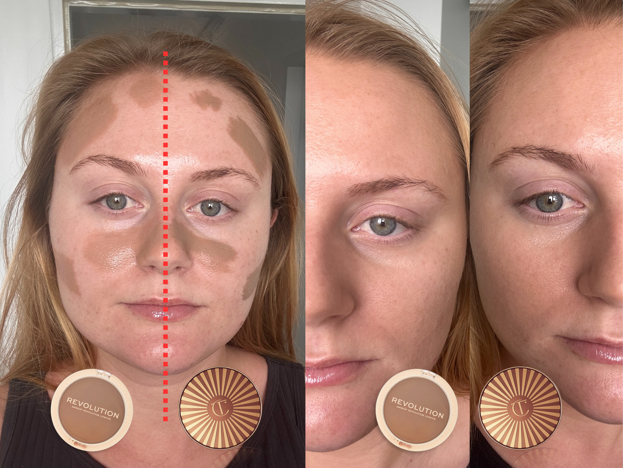 I applied each of the bronzers on a different side of my face